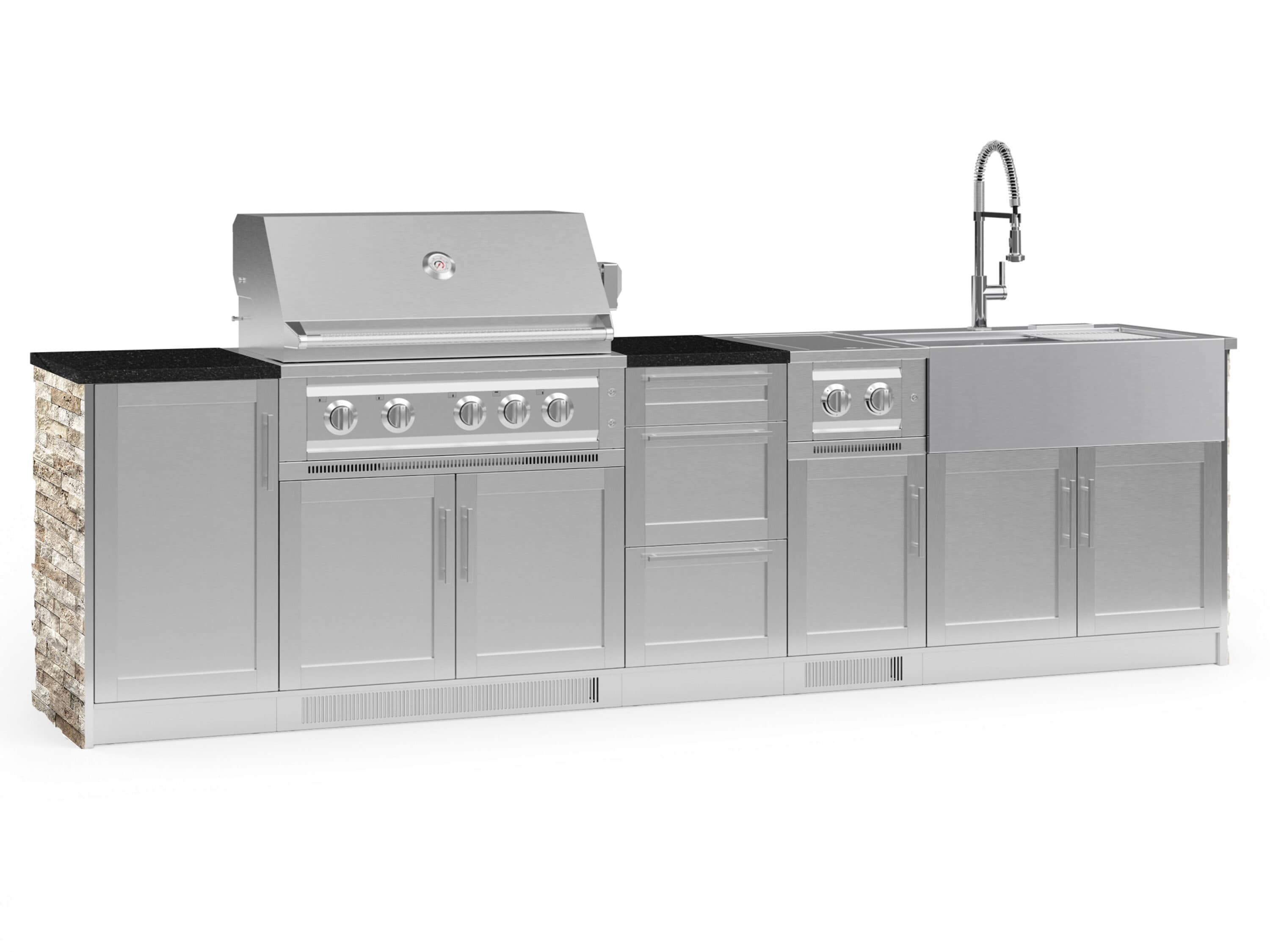 NewAge Products 69096 Signature Series Cabinets Platinum Grill 10 -Piece 127.16-in W x 25.5-in D x 58.64-in H Modular Outdoor Kitchen Set 7 Burners