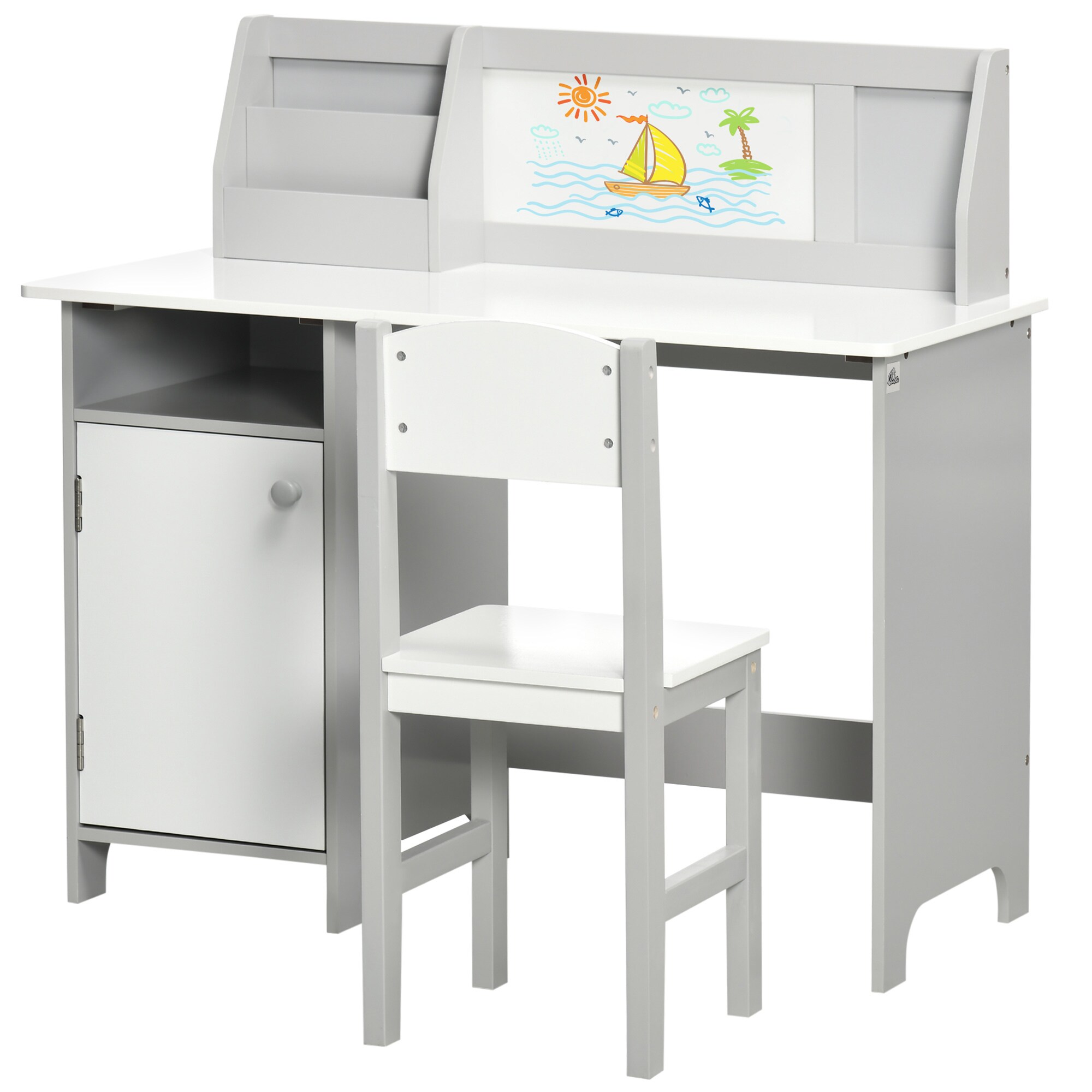 Flynama Kids' Study Desk and Chair Set 35.5-in Gray Modern/Contemporary Student desk with Chair Hutch Included