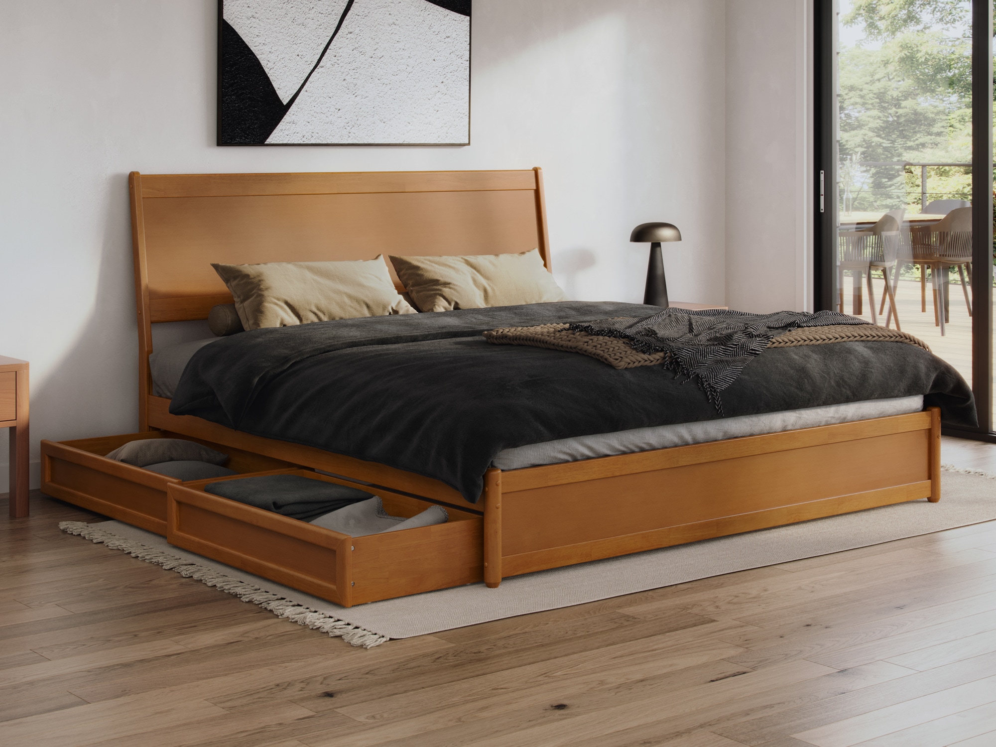 AFI AR998715T Casanova Light Toffee King Wood Platform Bed with Storage
