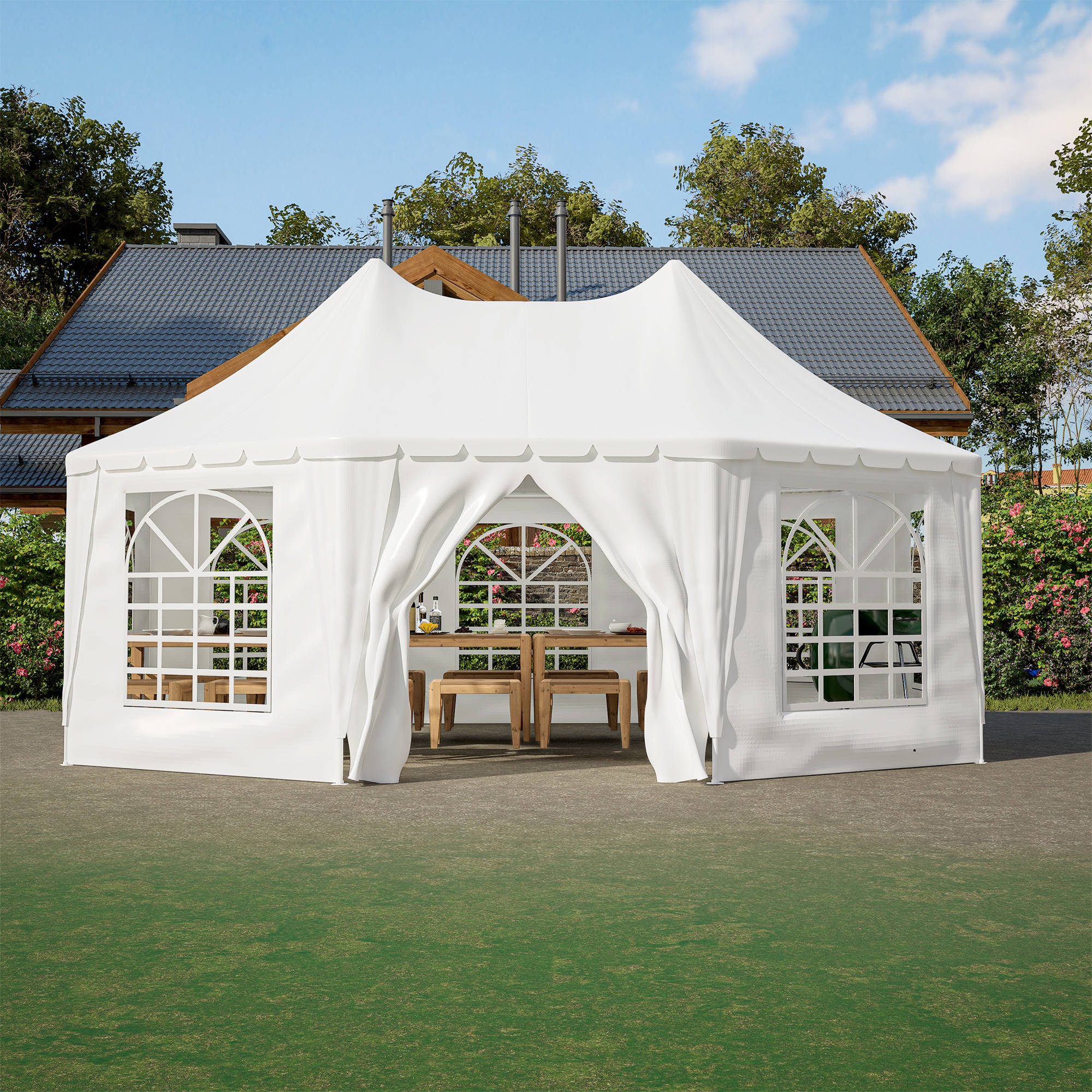 LIVIZA GIG320727E 19.91 x 14.6 Octagon White Party canopy