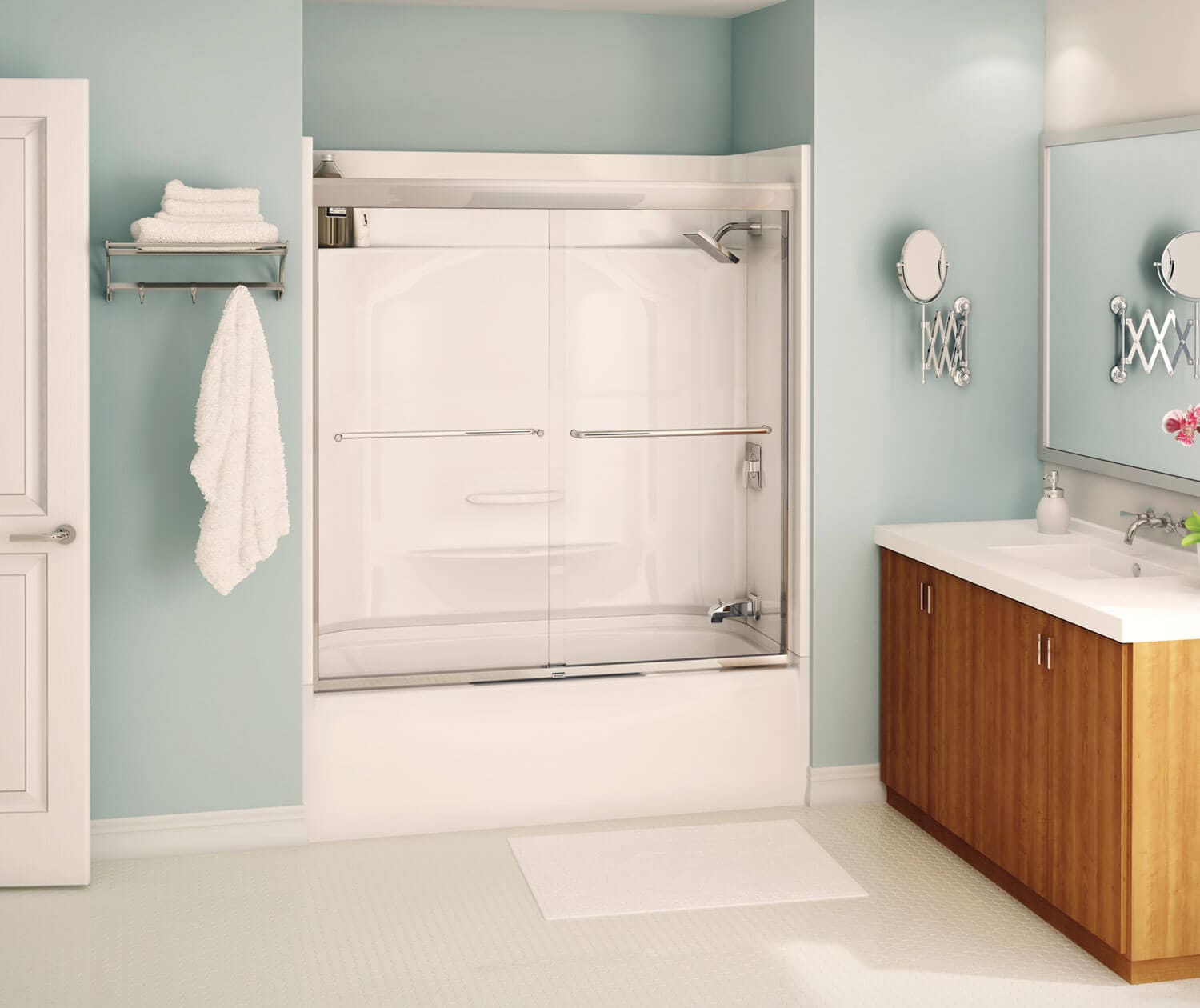 MAAX 135661-900-084-000 Aura Chrome 55-in to 59-in W x 66-in H Semi-Frameless Bypass Sliding Soft Close Bathtub Door