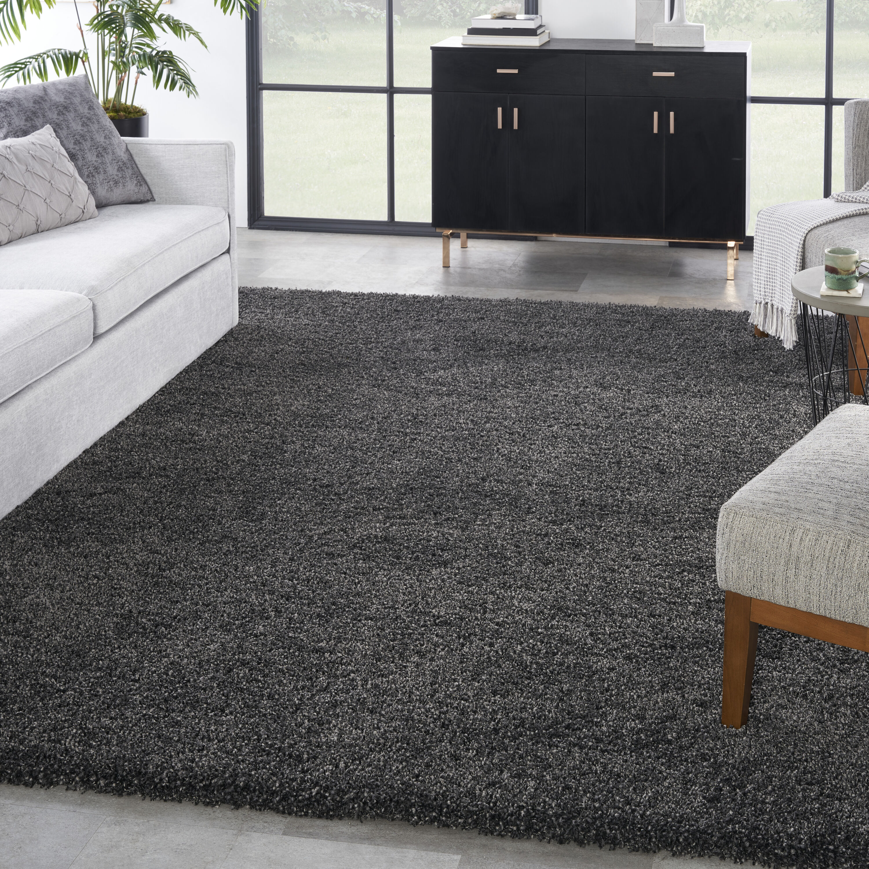Nourison 15035 Amore 8 x 10 (ft) Polypropylene Dark gray Rectangular Indoor Abstract Area rug