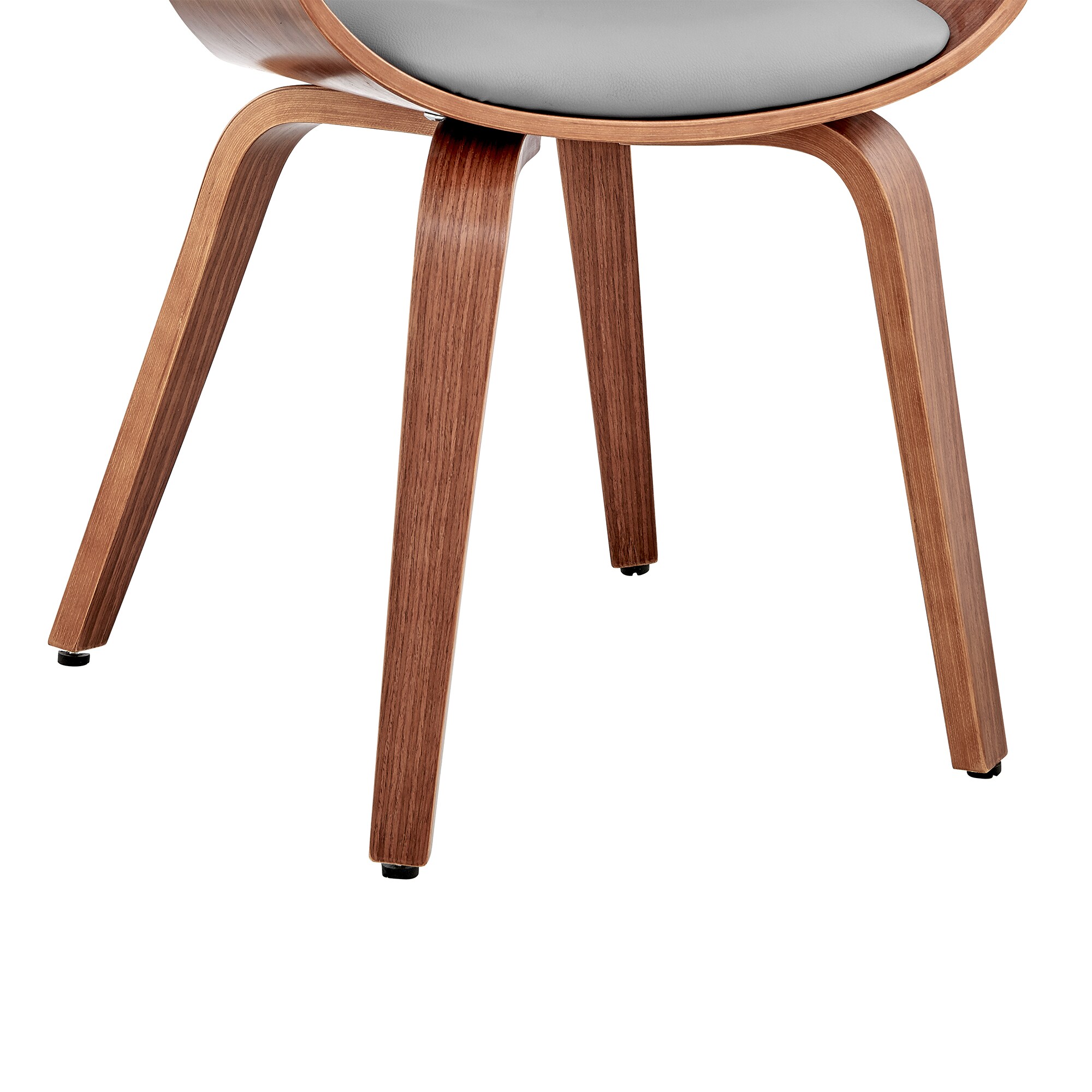 Contemporary Gray Faux Leather Armchair with Walnut Wood Frame