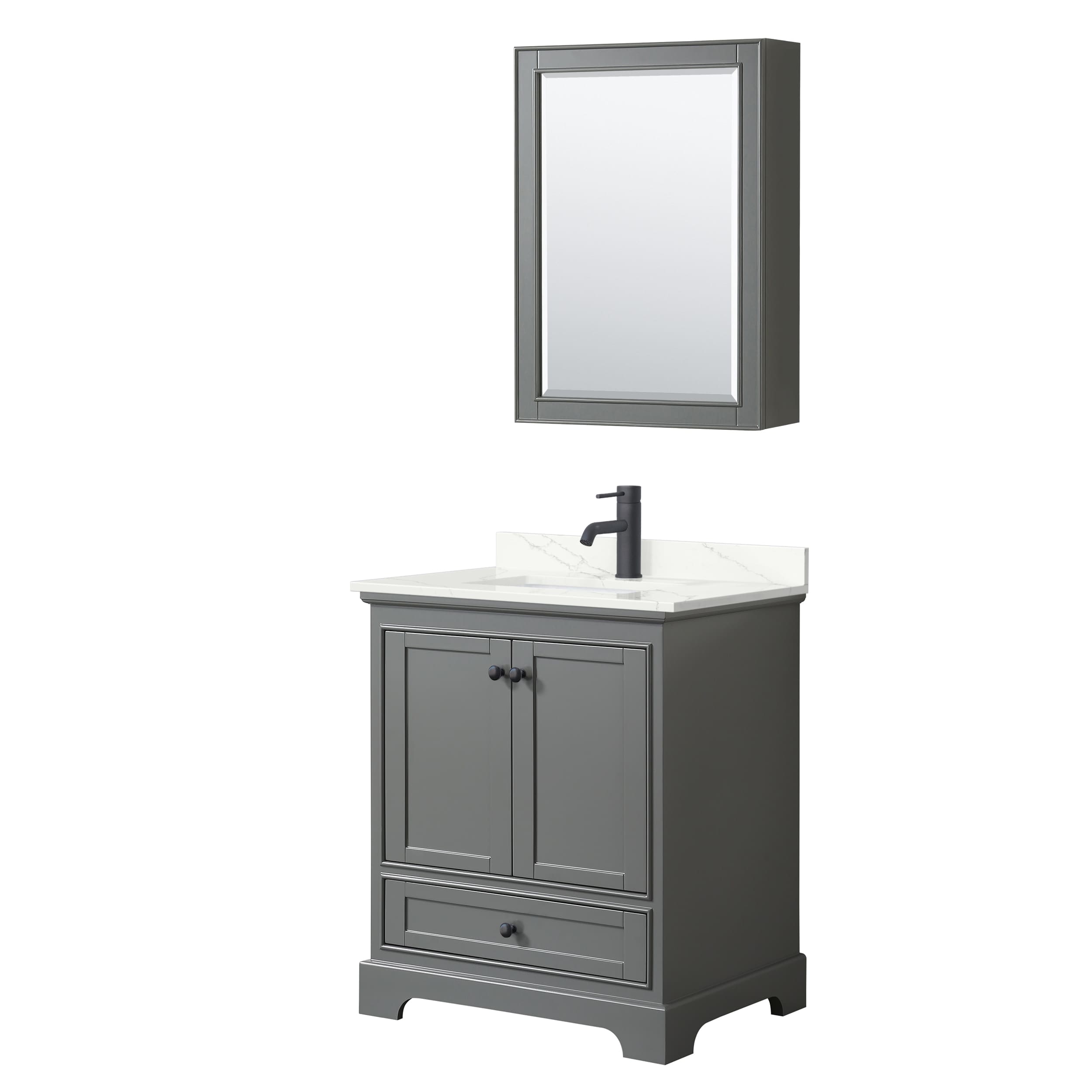 Wyndham Collection WCS202030SGBGTUNSMED Deborah 30-in Dark Gray Undermount Single Sink Bathroom Vanity with Giotto Quartz Top (Mirror Included)