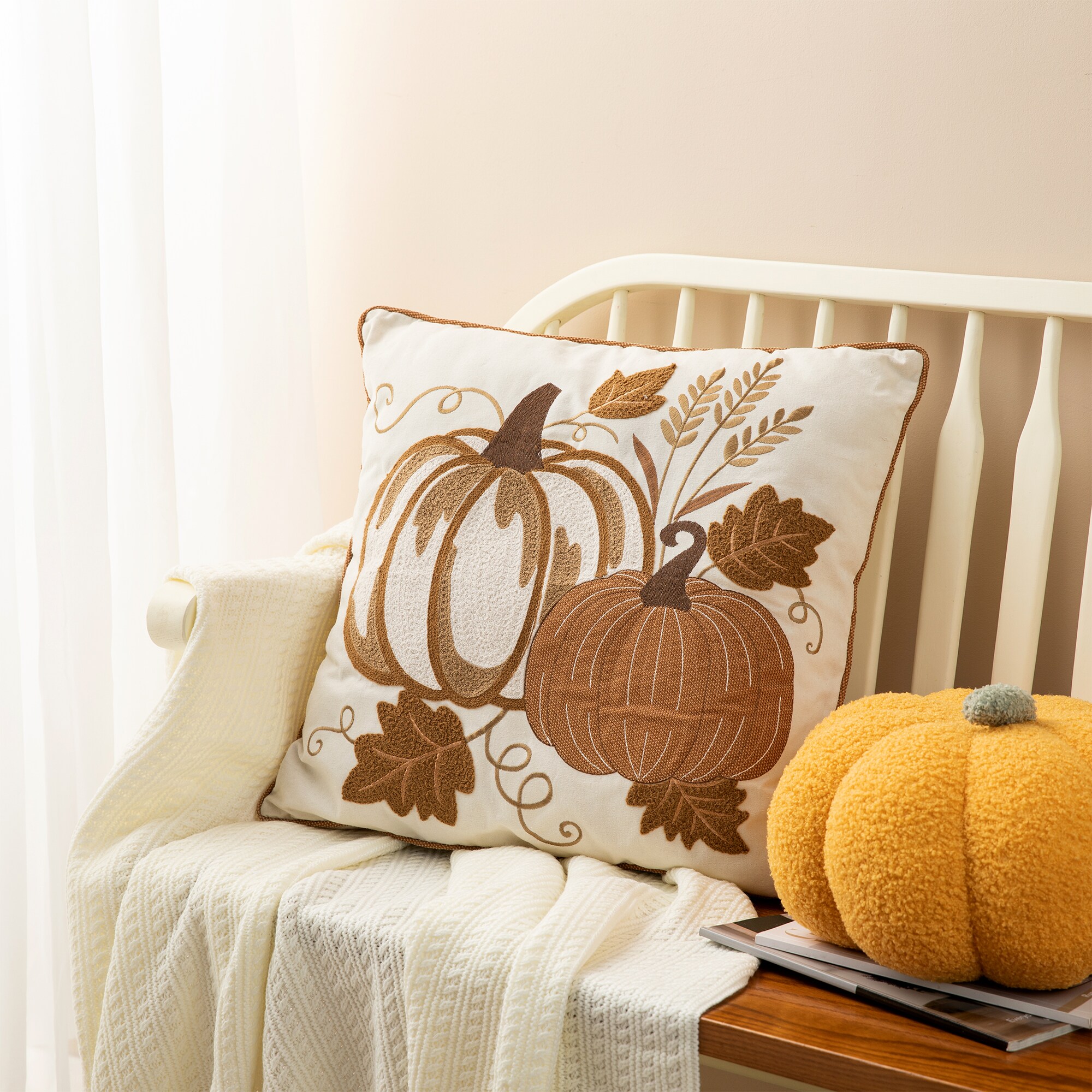 Pumpkin Trio - Decorative Pillow Cover - 18x18 inches