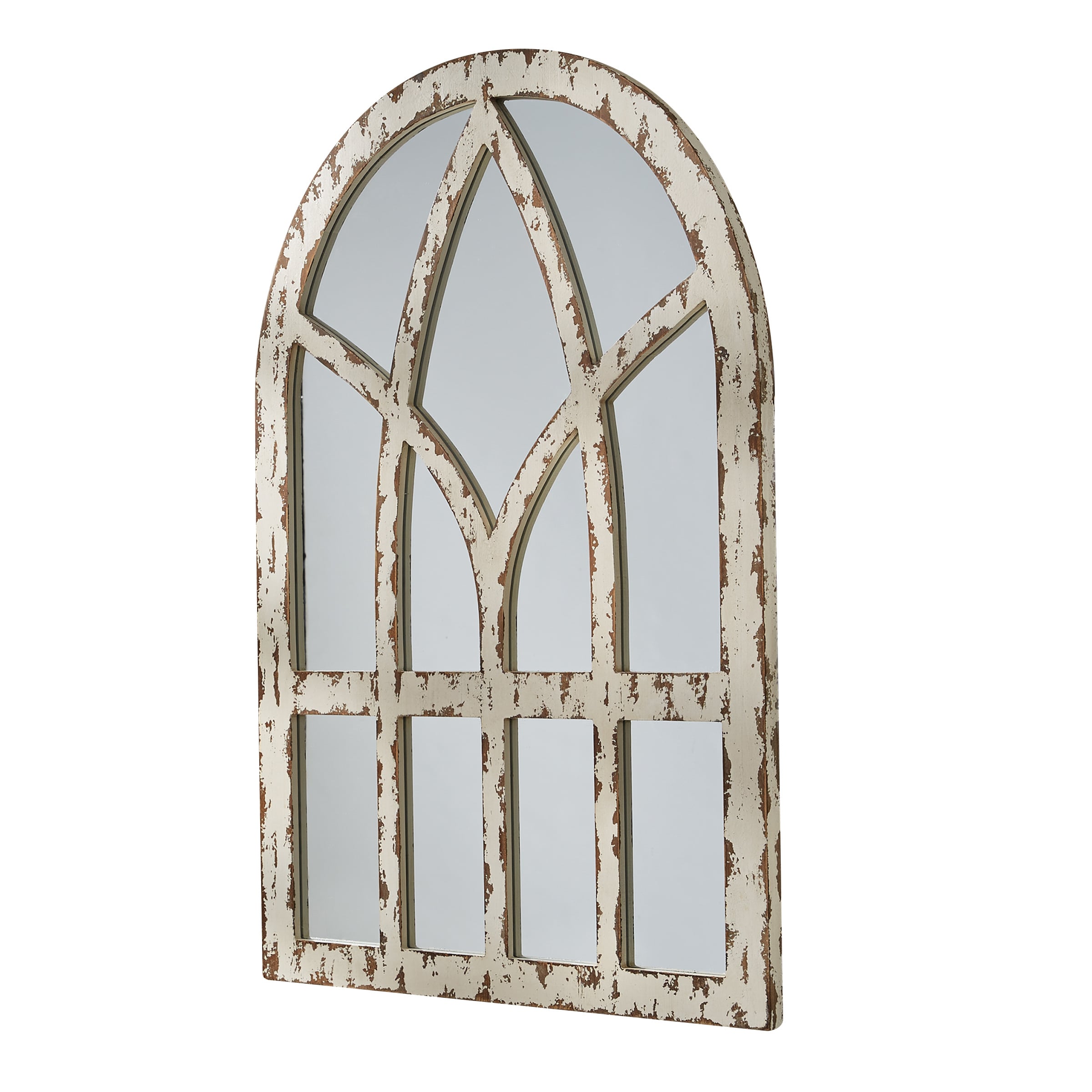 Cathedral Arch Distressed White Wooden Wall Mirror 36"H