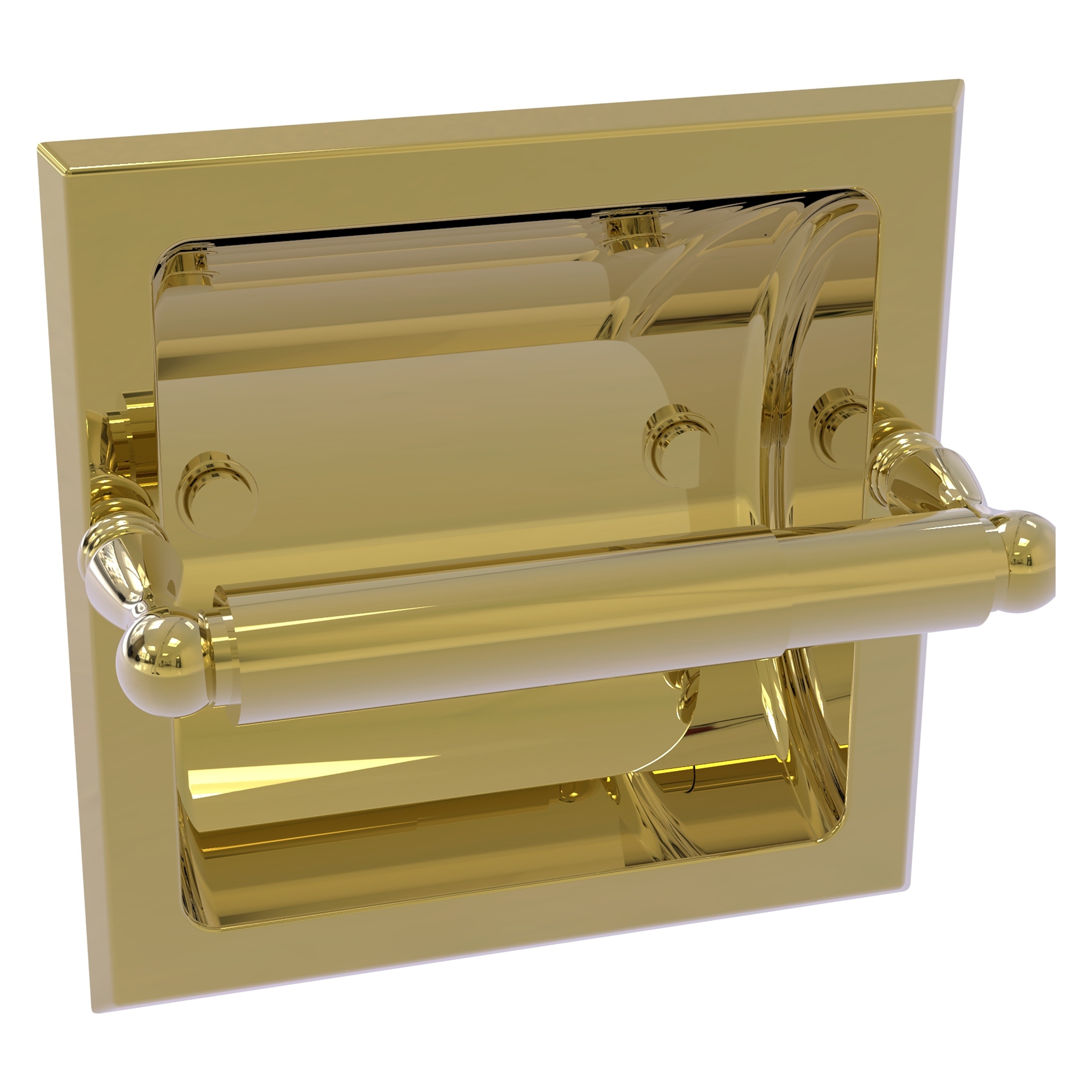 Allied Brass R-24C-UNL Regal Unlacquered Brass Recessed Double post Toilet Paper Holder 1 -Rolls with Storage