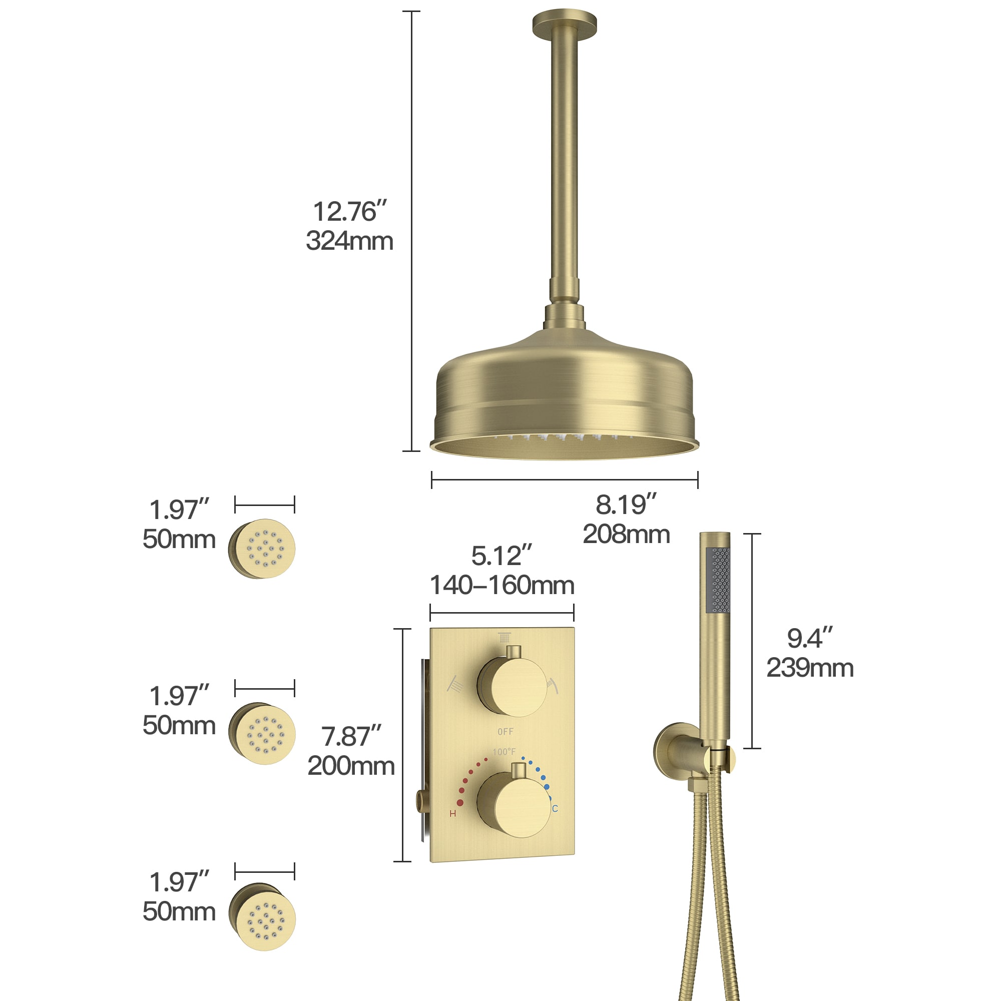 CASAINC CA-A4346-BG Showerhead-Bar-Panels - View #9