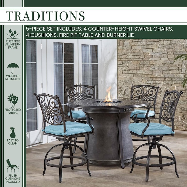 5 Piece Bronze Patio Dining Set, High Fire Pit Table And Chairs