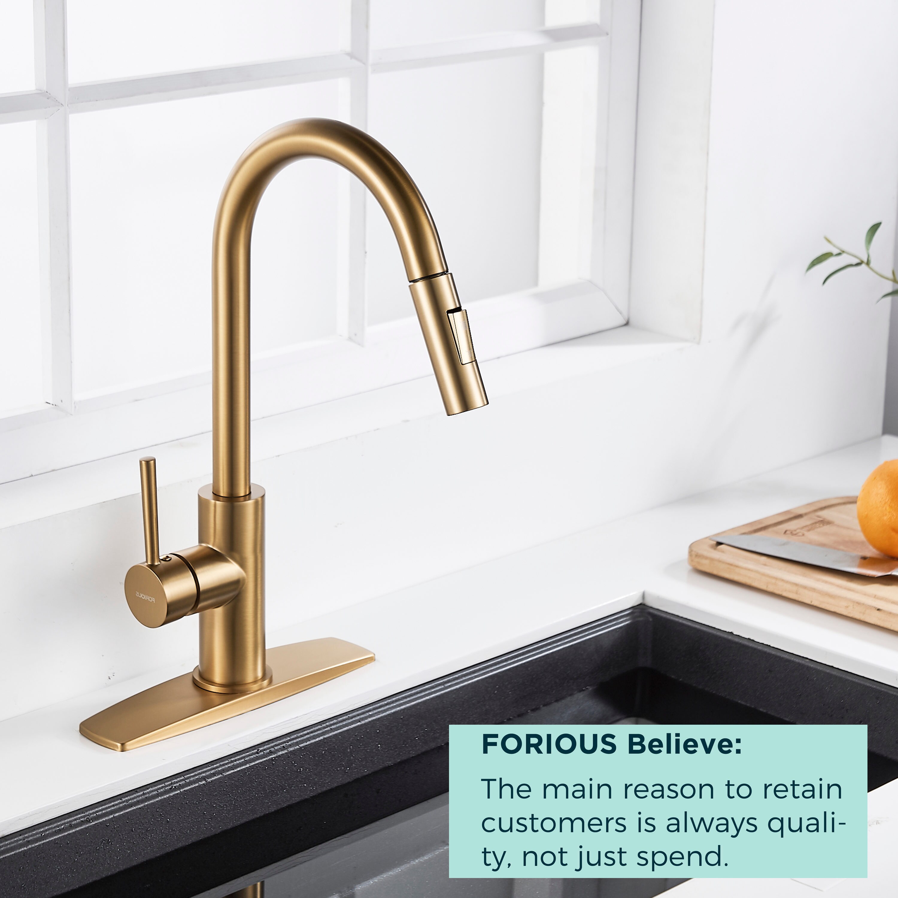 FORIOUS Kitchen Faucet Brushed Bold Single Handle Pull-down Kitchen ...