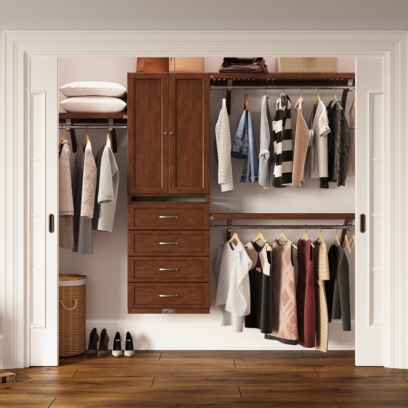 John Louis Home JLH-260SH-CH-SD 4-Feet to 10-Feet W x 7-Feet H Chestnut Ventilated Shelving Wood Closet System