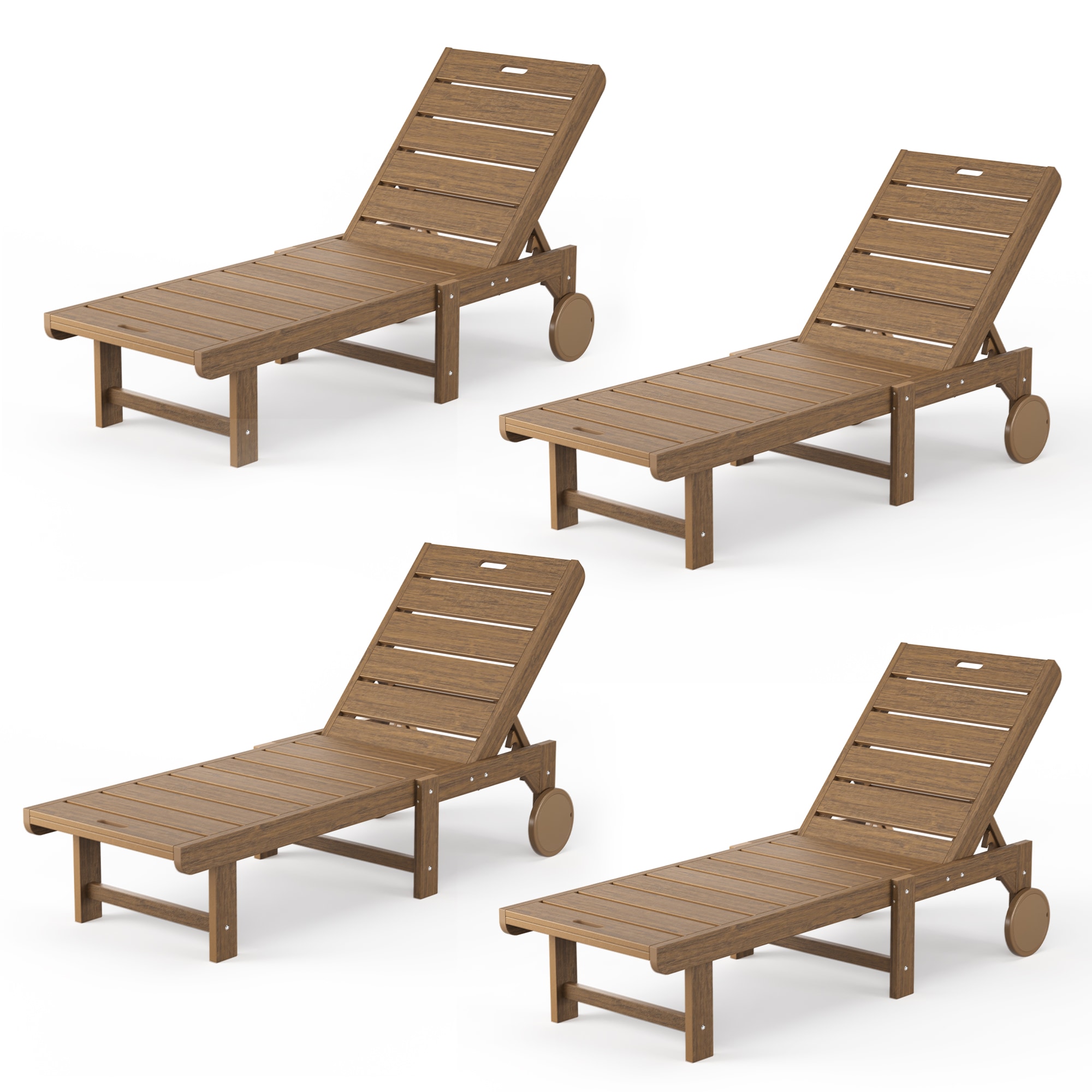 Yurevna A4JT-003-03LS Chaise lounge Set of 4 Teak HDPE Frame Stationary Chaise Lounge Chair with Slat Seat