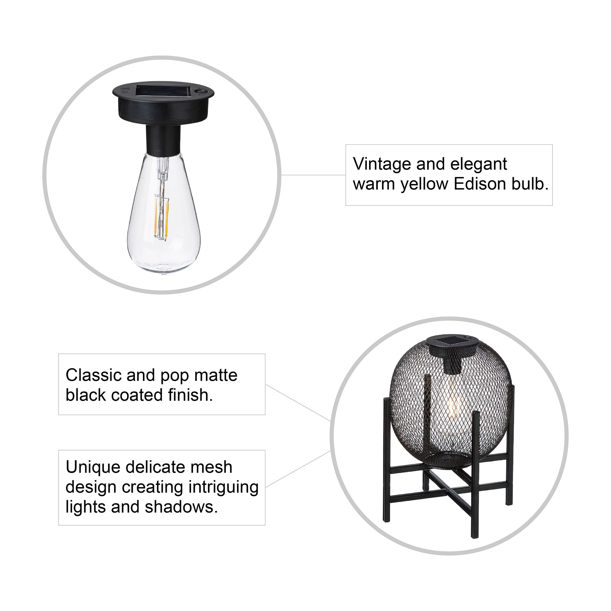 Glitzhome 11.5 in H Metal Mesh Black Solar Powered Outdoor