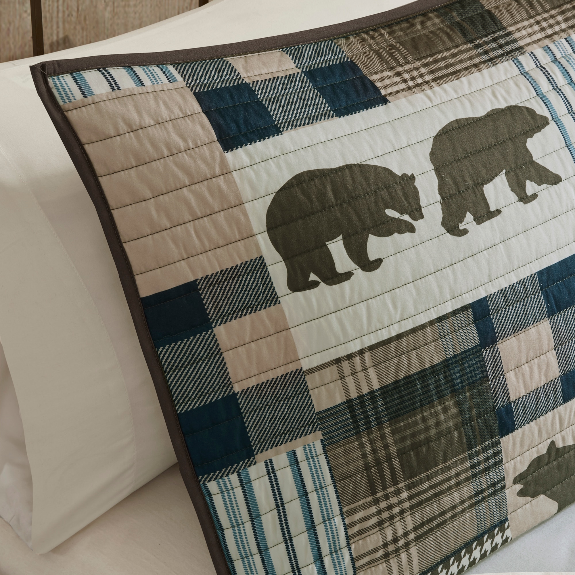 Brown and Blue Reversible Full Microfiber Quilt Set
