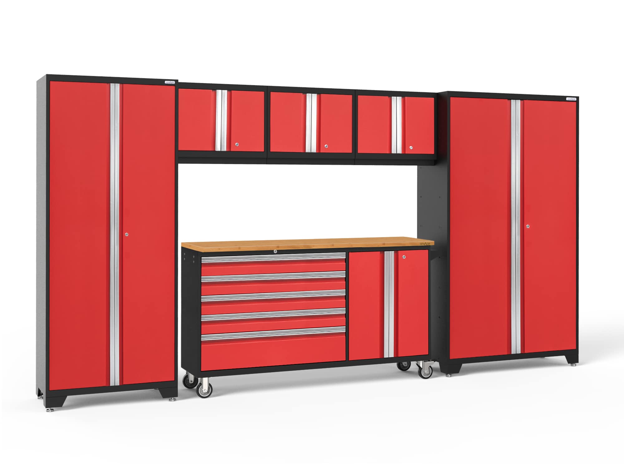 NewAge Products 56261 144.0-in W x 76.75-in H x 18.0-in D 6 -Cabinets Steel Deep Red Garage Storage System