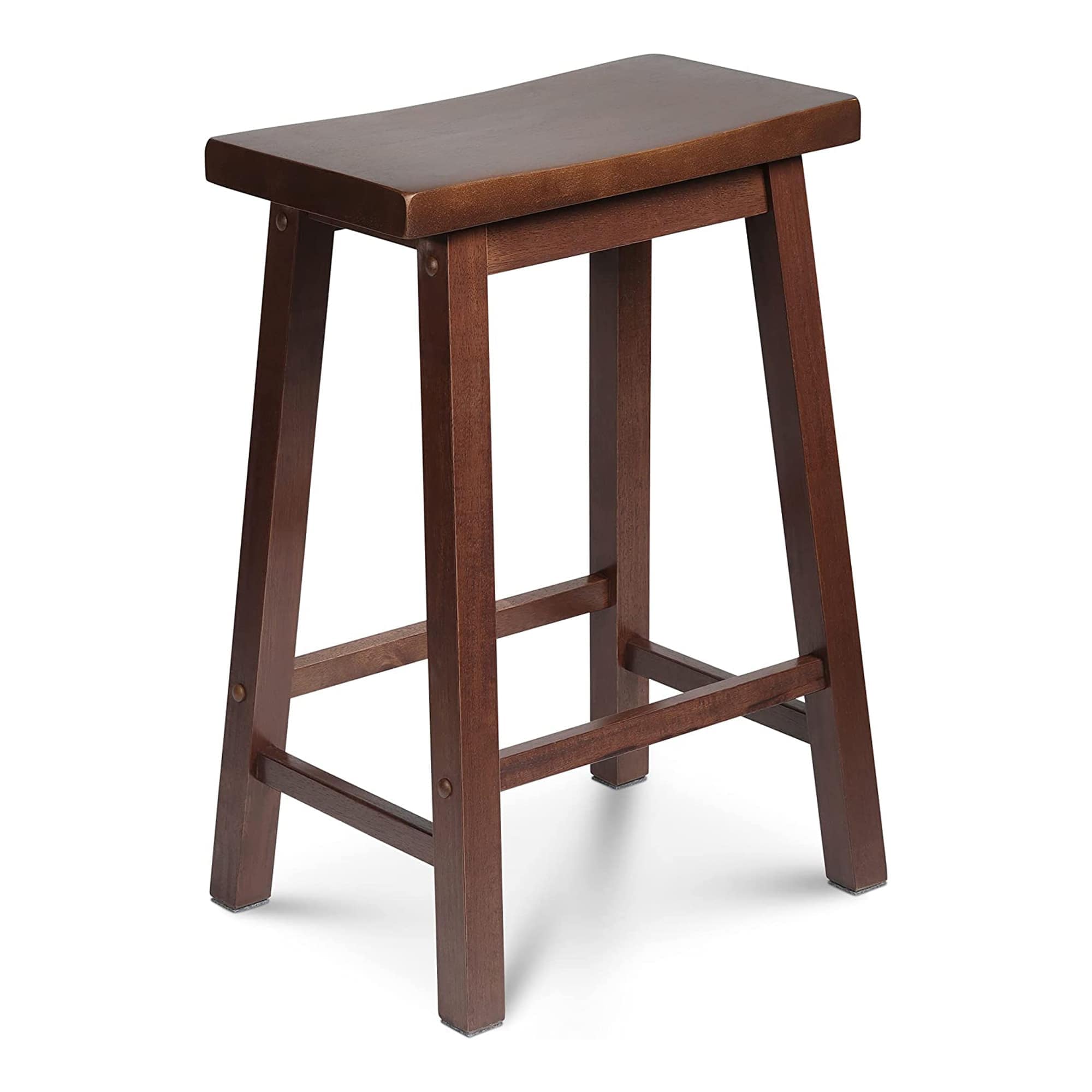 PJ Wood 304518 Classic Modern Solid Wood 24 Inch Tall Backless Saddle Seat Easy Assemble Counter Stool for All Occasions Walnut 1 Piece