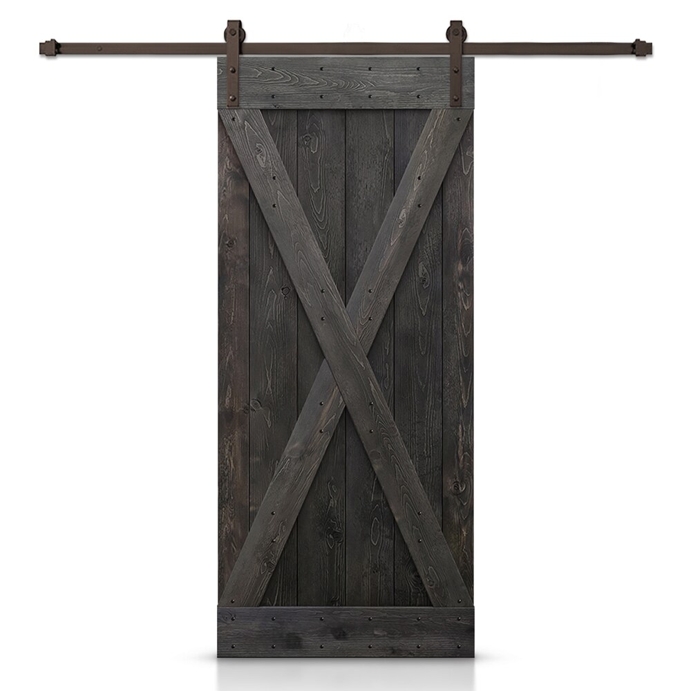 CALHOME 36-in x 84-in Charcoal Black Pine Wood Single Barn Door ...