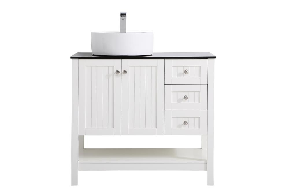 Elegant Decor FI48636WH First Impressions 36-in White Single sink Bathroom Vanity with Black Tempered glass Top