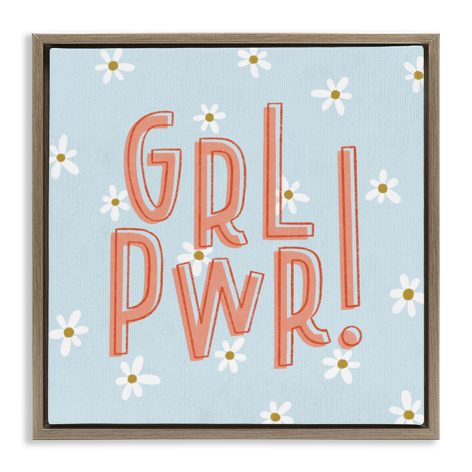Stupell Industries BT-421-FFE-17X17 Girl Power with Daisy Patterns Floating Frame Design by Sarah Hickman