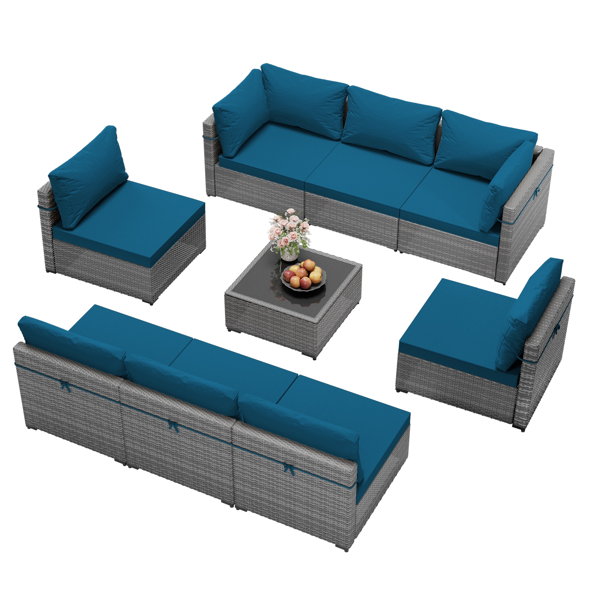 UPHA 6 -Piece Wicker Patio Conversation Set with Off-white Cushions Included