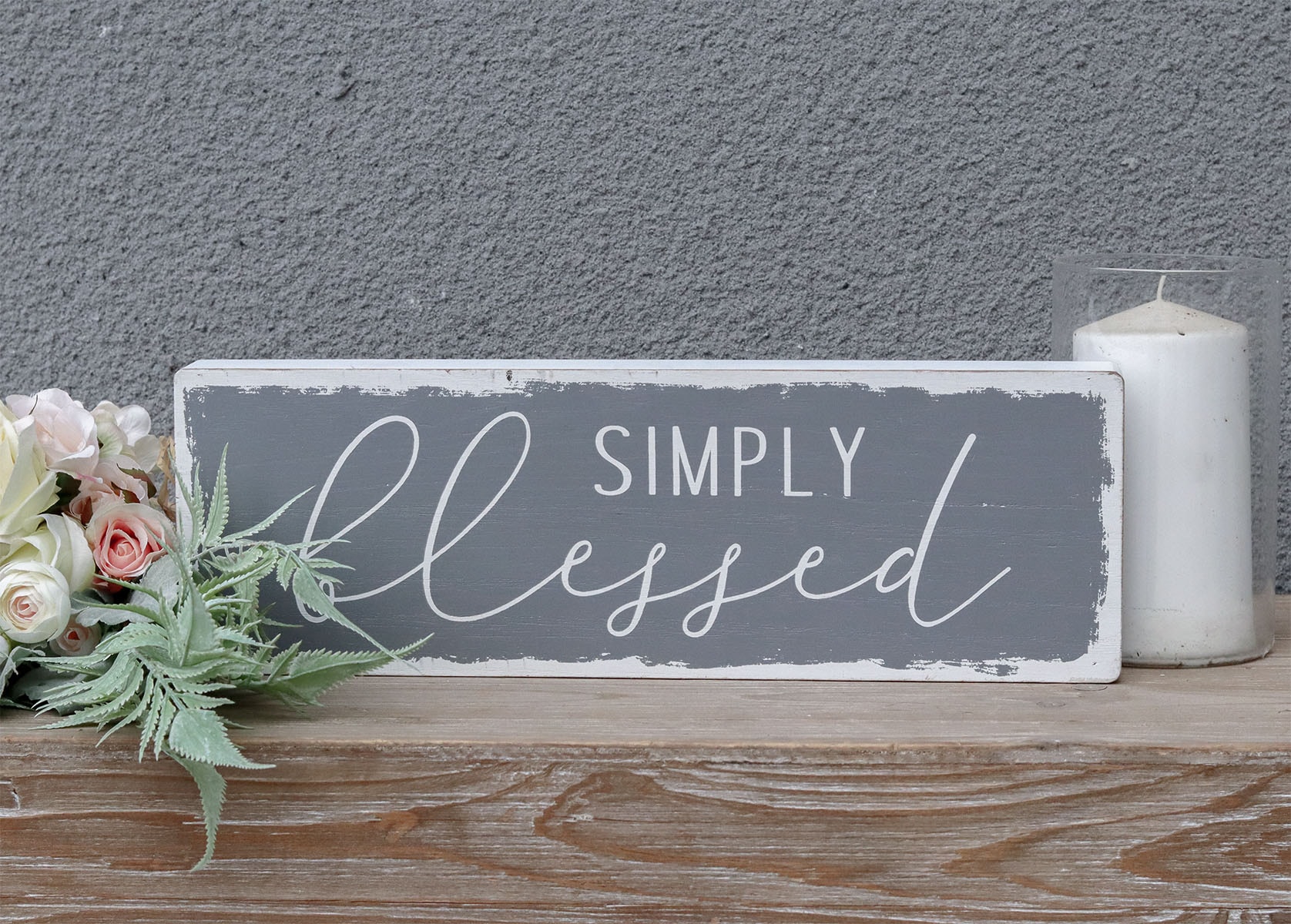 Parisloft SG0168 Bless Sign White Wood 5.25-in H x 15.875-in W Inspirational Sign