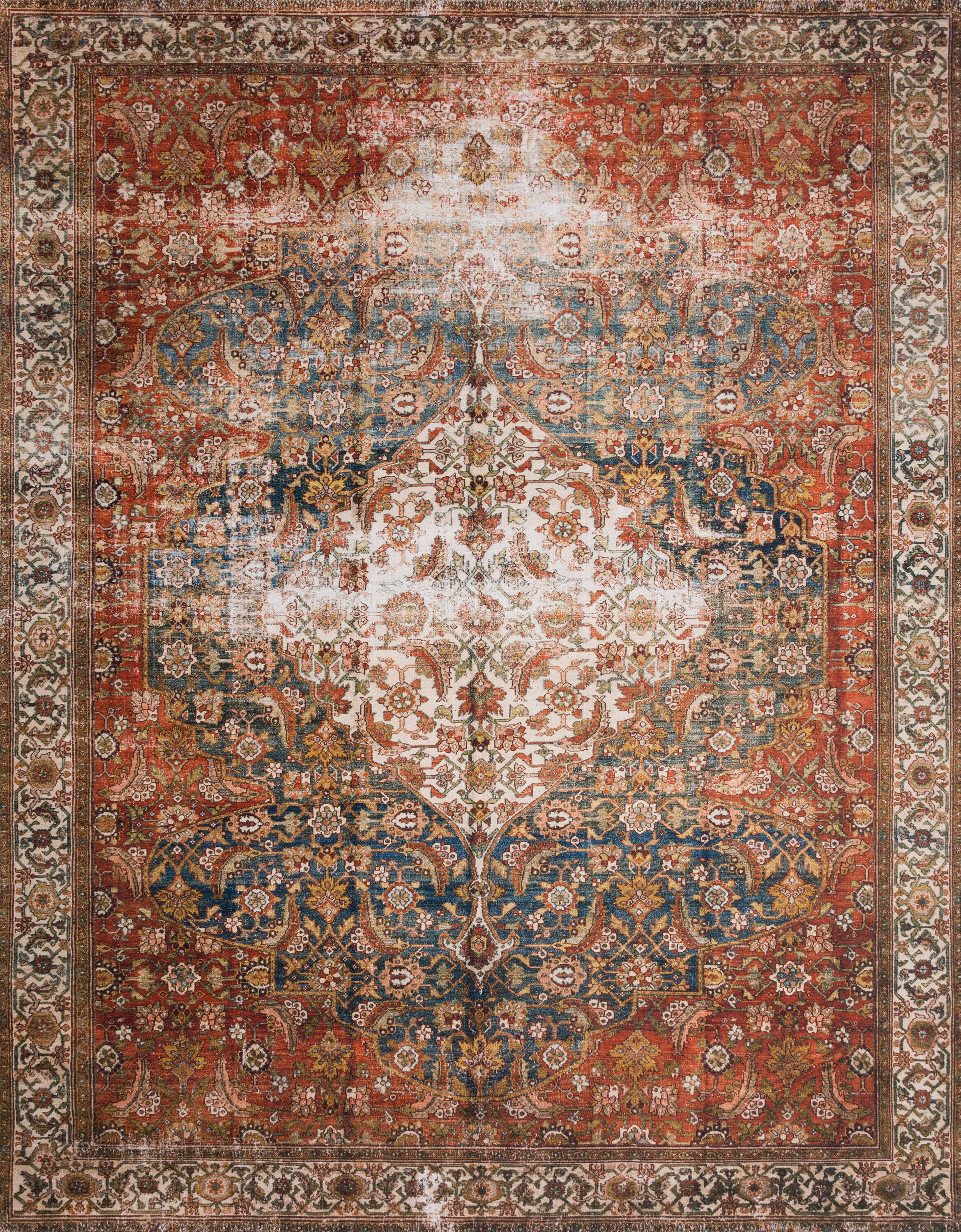 Layla 5' x 7' Blue and Red Synthetic Area Rug