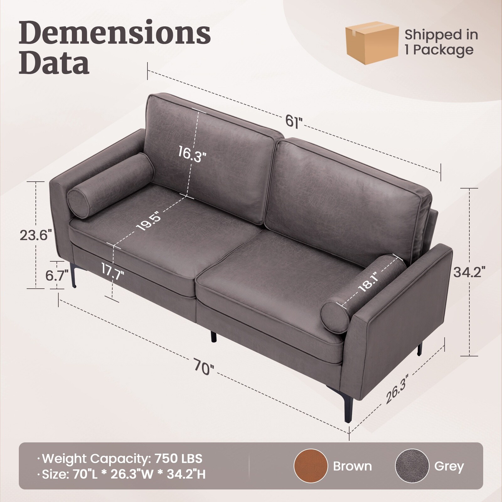 Pocassy GREATANTS-SNRB007DBR Sofas-Loveseats - View #3
