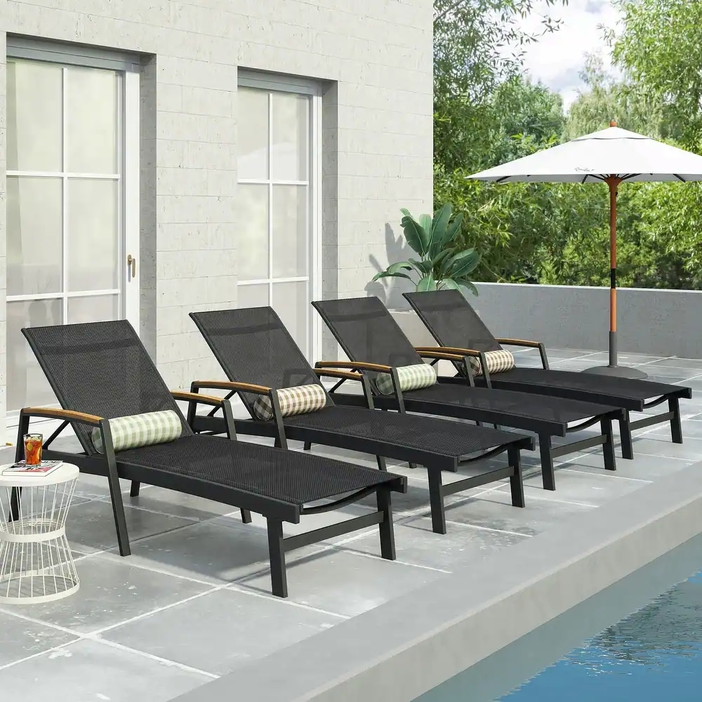 Christopher Knight Home 313525 Oxton Outdoor Aluminum Chaise Lounge with Mesh Seating (Set of 4) Black