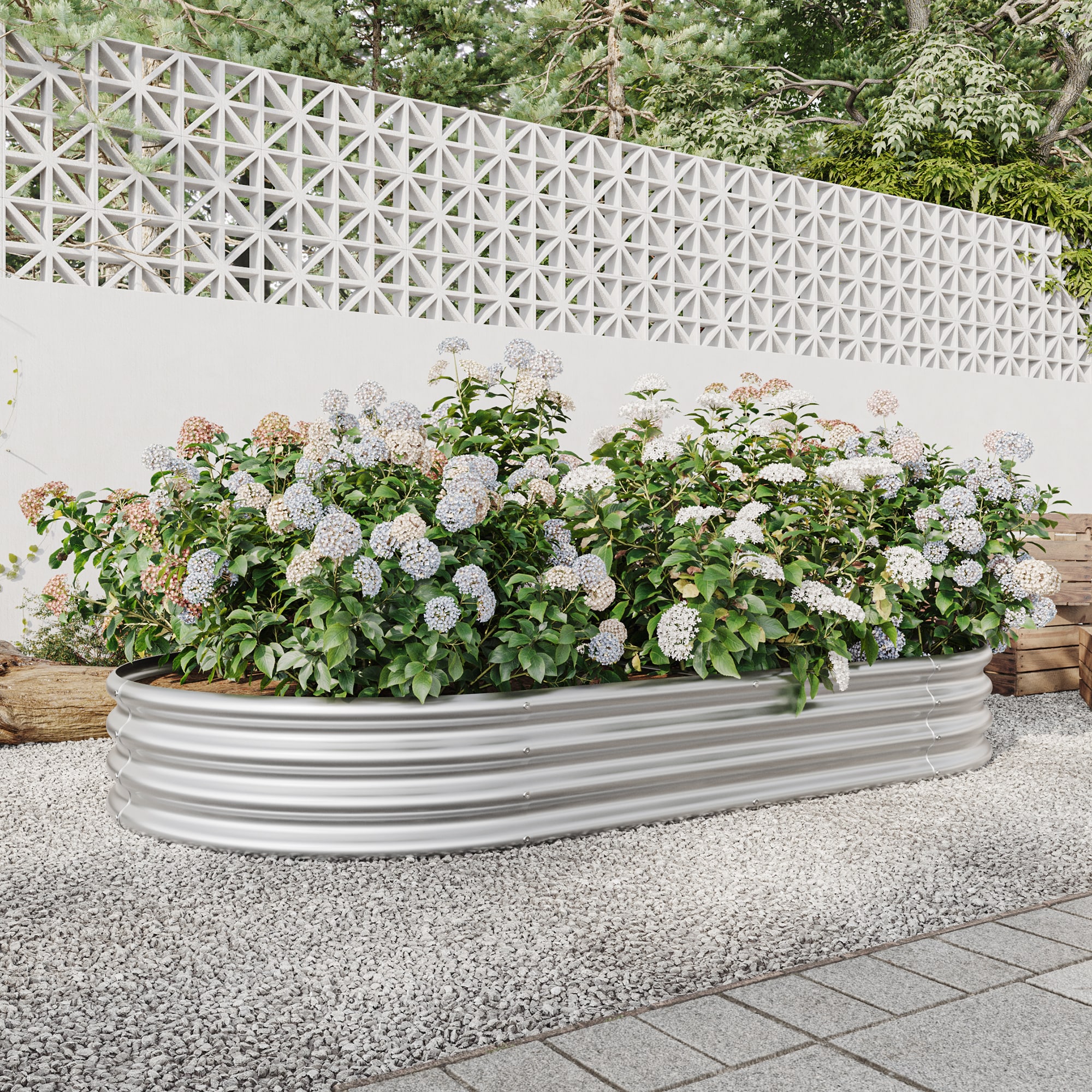 GDFStudio 326045 Modern Metal Large Oval Planter Bed-Silver