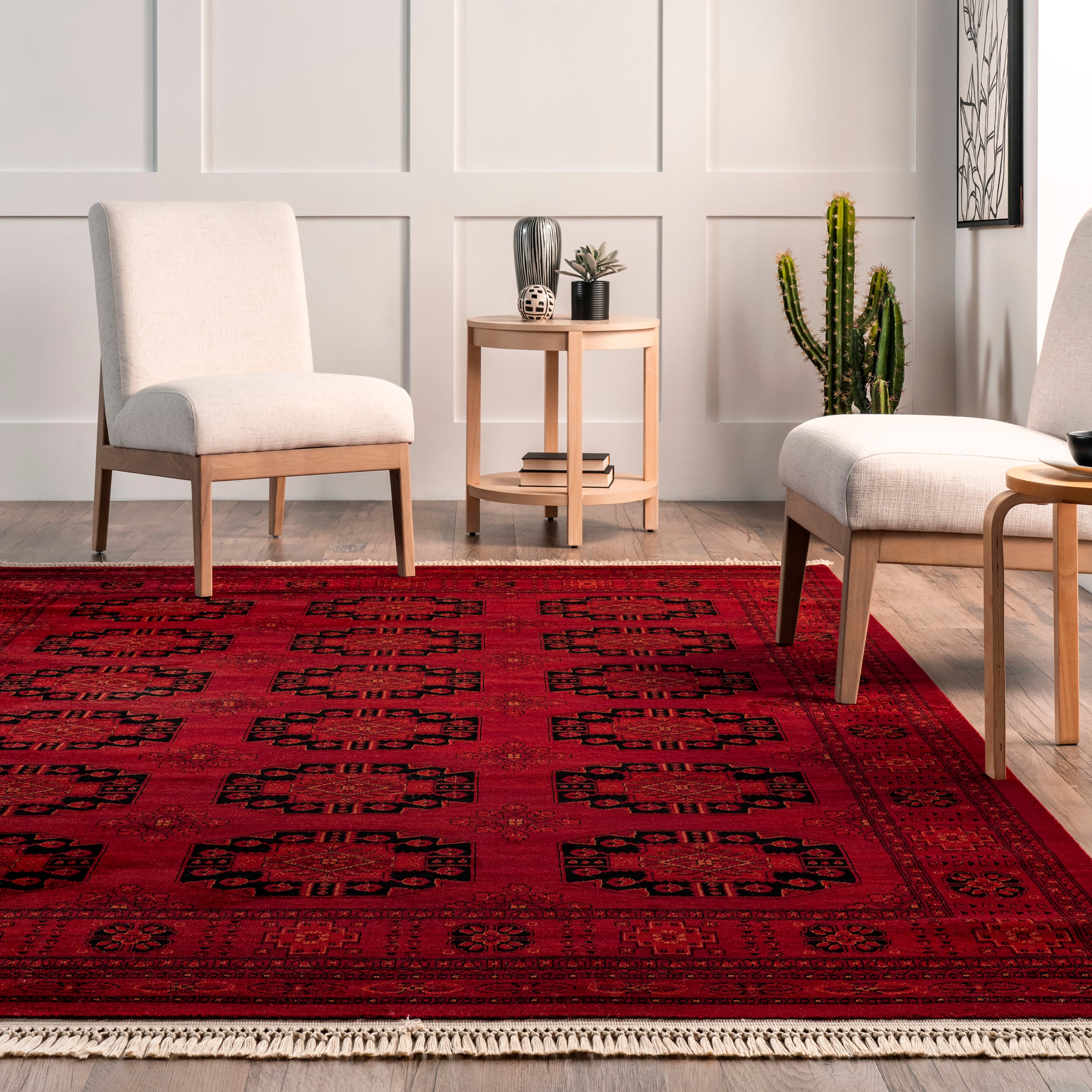 Elegant Red Trellis 4' x 6' Easy-Care Synthetic Area Rug
