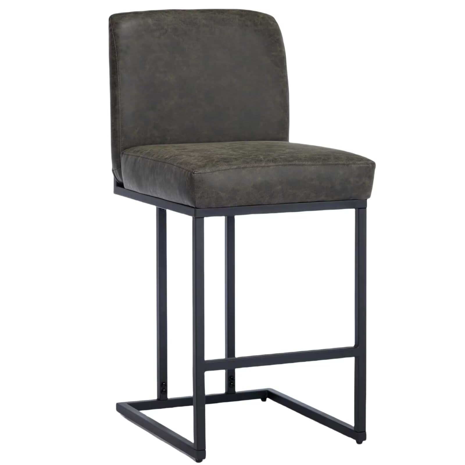 Qeetex JXNAG-PHO-33UBP5D7 24 Inch Bar Stools Counter Height Bar Stools with Back Modern PU Leather Barstools for Kitchen Island Upholstered Bar Chair with Black Metal Frame Footrest 1 Pack-Grey
