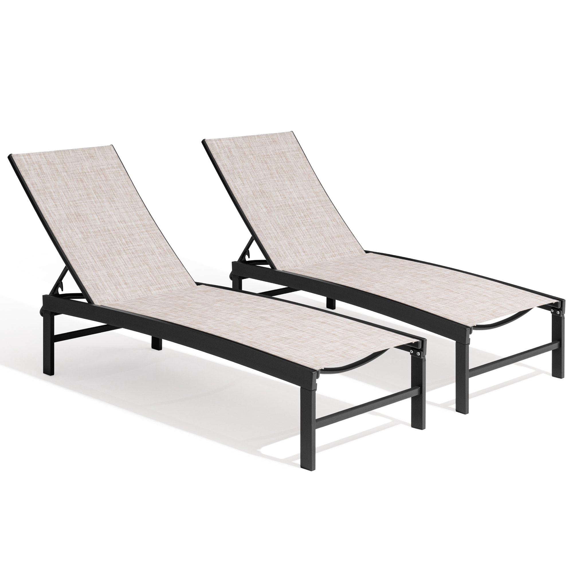 Crestlive Products CL-LG031BEI-2 2 pc outdoor lounge chair Set of 2 Black Metal Frame Stationary Chaise Lounge Chair with Off-white Mesh Seat