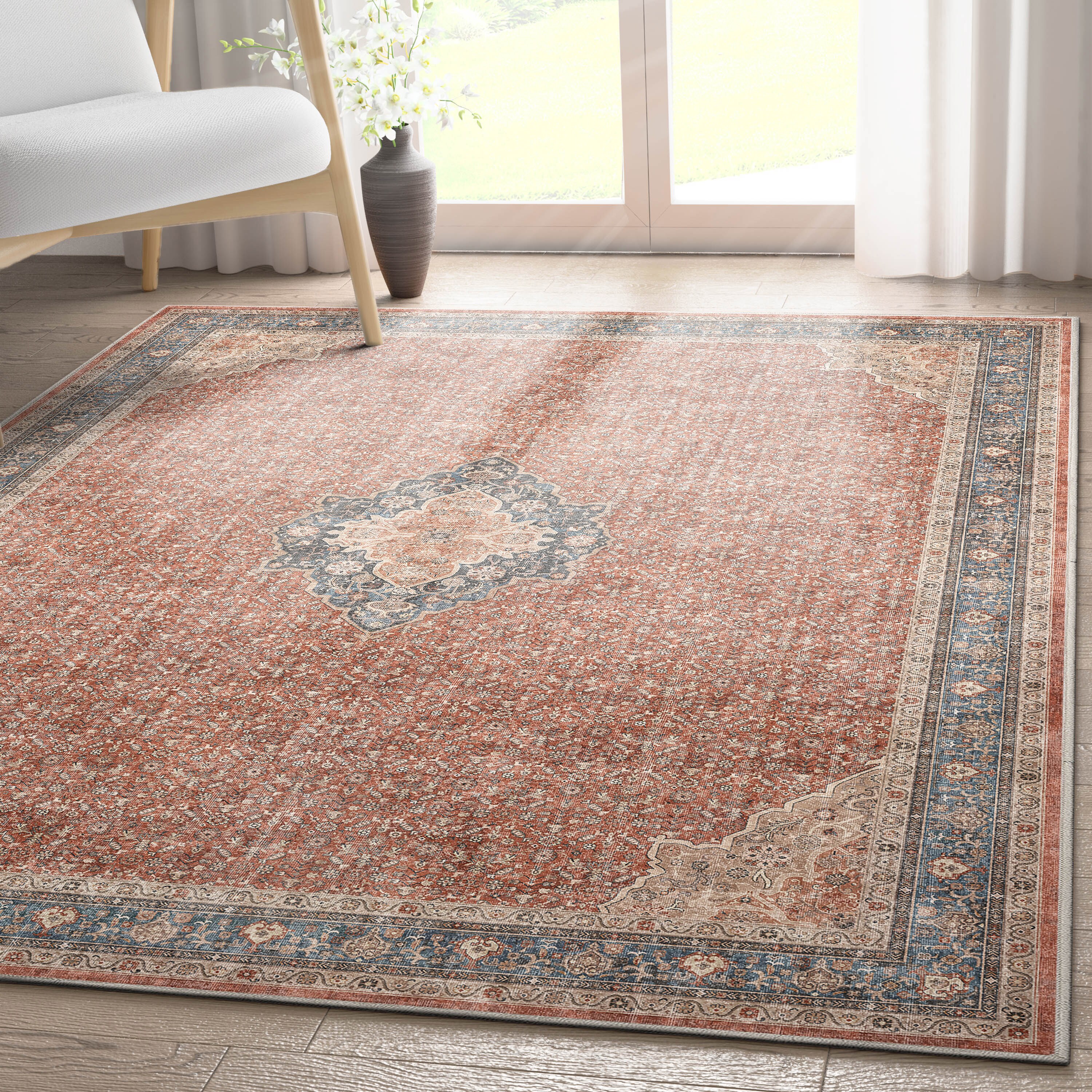 Well Woven W-AS-06E-5 Asha 5 x 7 (ft) Flatweave Polyester Red Blue Rectangular Indoor Floral/Botanical Vintage Area rug
