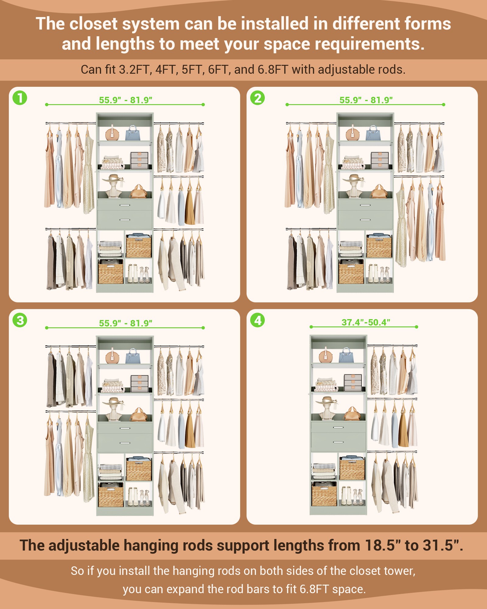 Aheaplus YCG-ZXJXLGS-C Wood-Closet-Kits - View #3