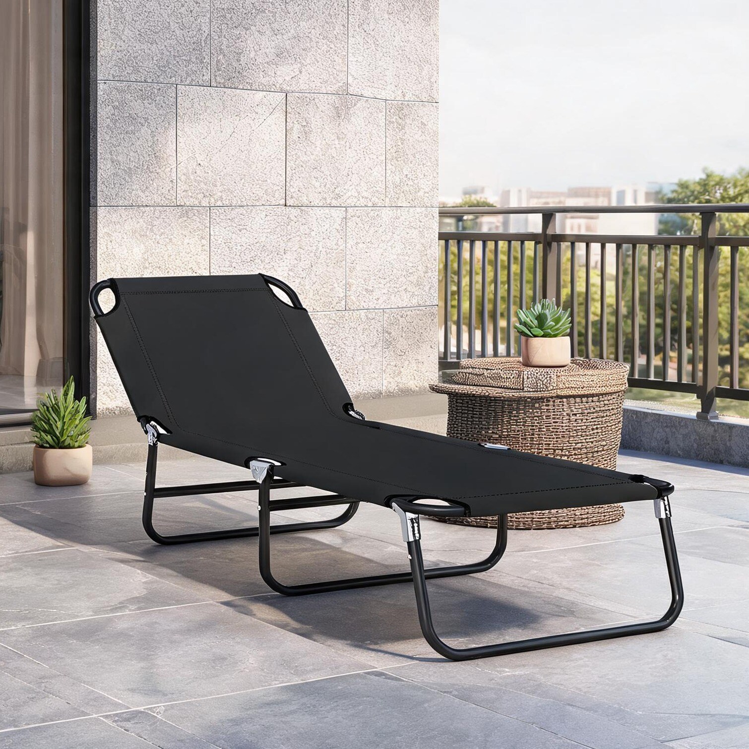 sunjurt Steel Frame Folding Sun Lounger with Oxford Fabric Classic ...