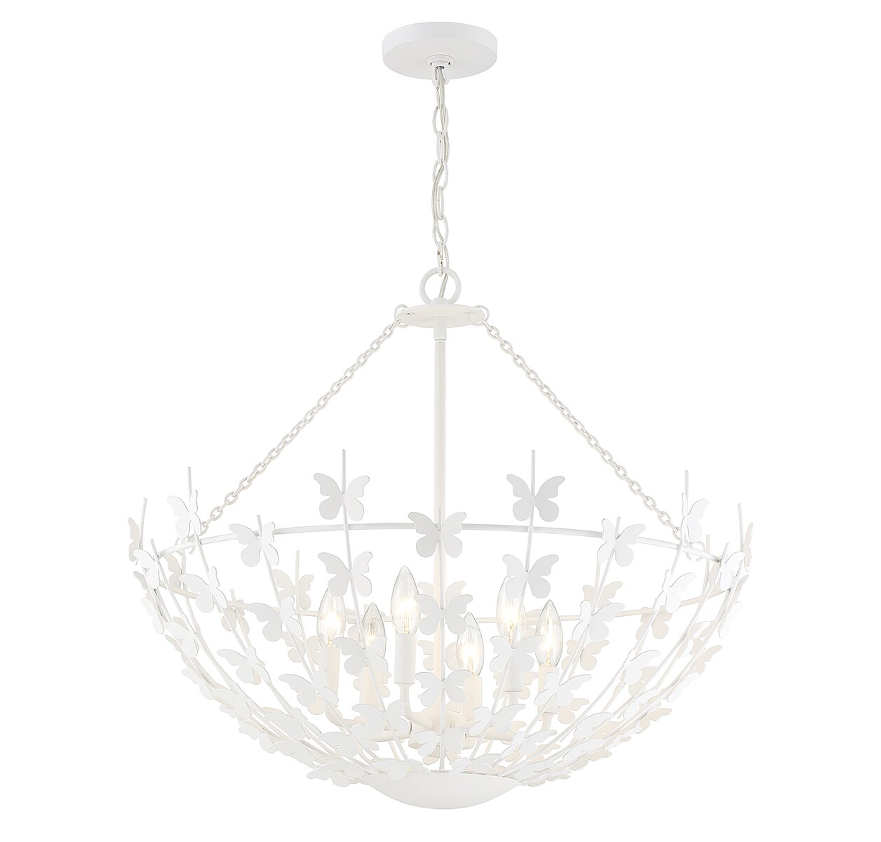 Bisque White Butterfly Bowl 6-Light Incandescent Pendant