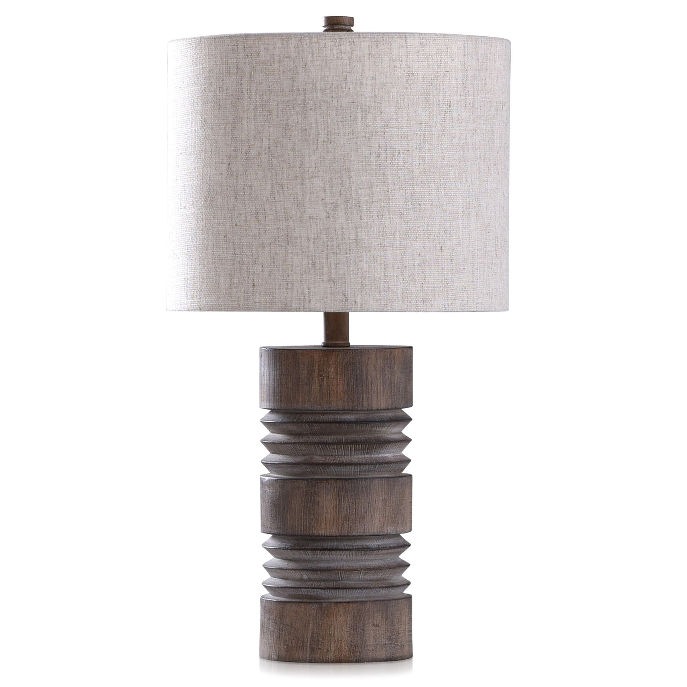 StyleCraft Home Collection L210382DS ROANOKE Oatmeal and Wood Like Finish 3-way Table Lamp with Linen Shade