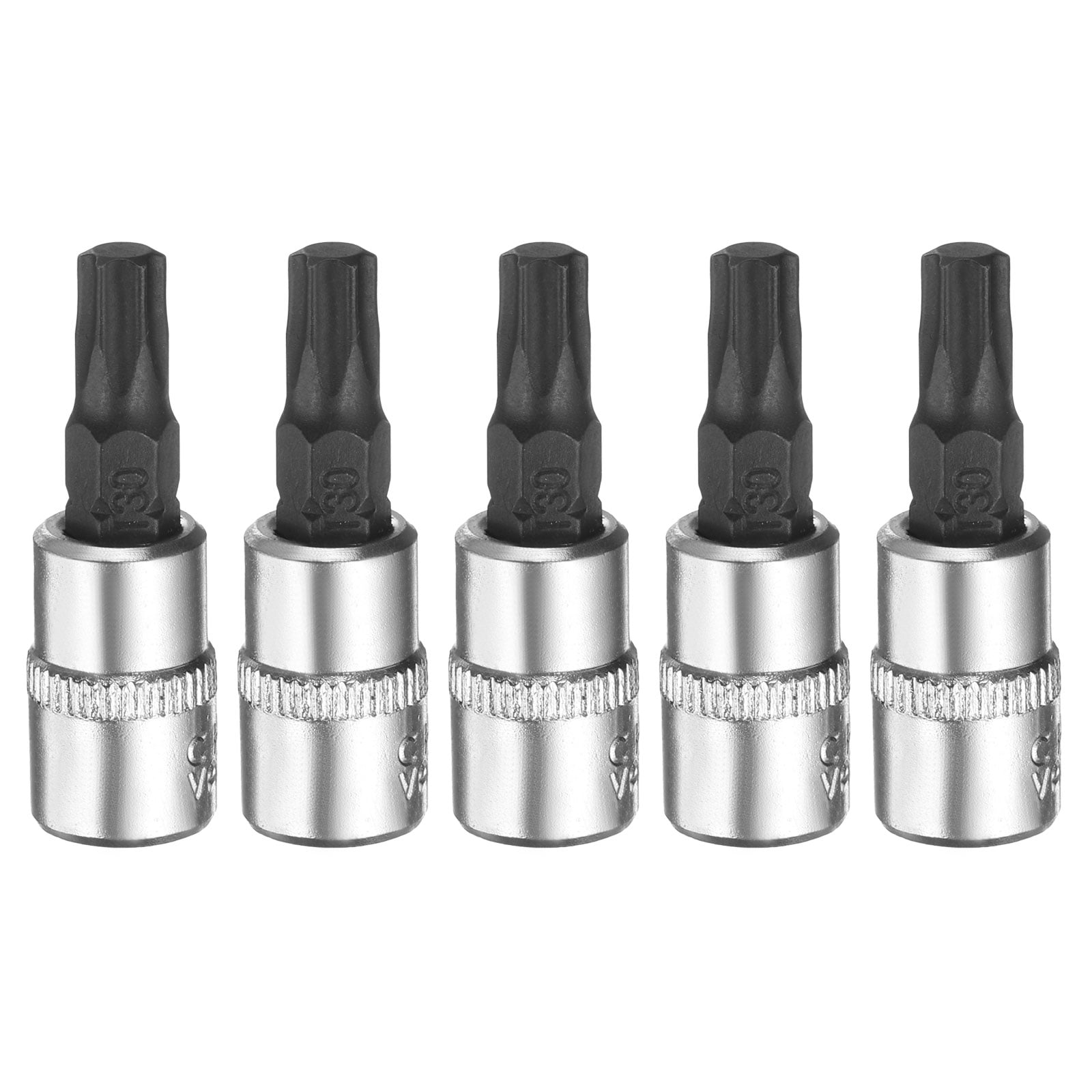 Harfington 5pcs T30 Torx Bit Socket 1/4 Inch Square Drive Star 6 Point Extension Impact Bit Power Nut Driver Set S2 and CR-V Steel Socket Ratchet Wrench Bits Silver Black #S26031801UX5554