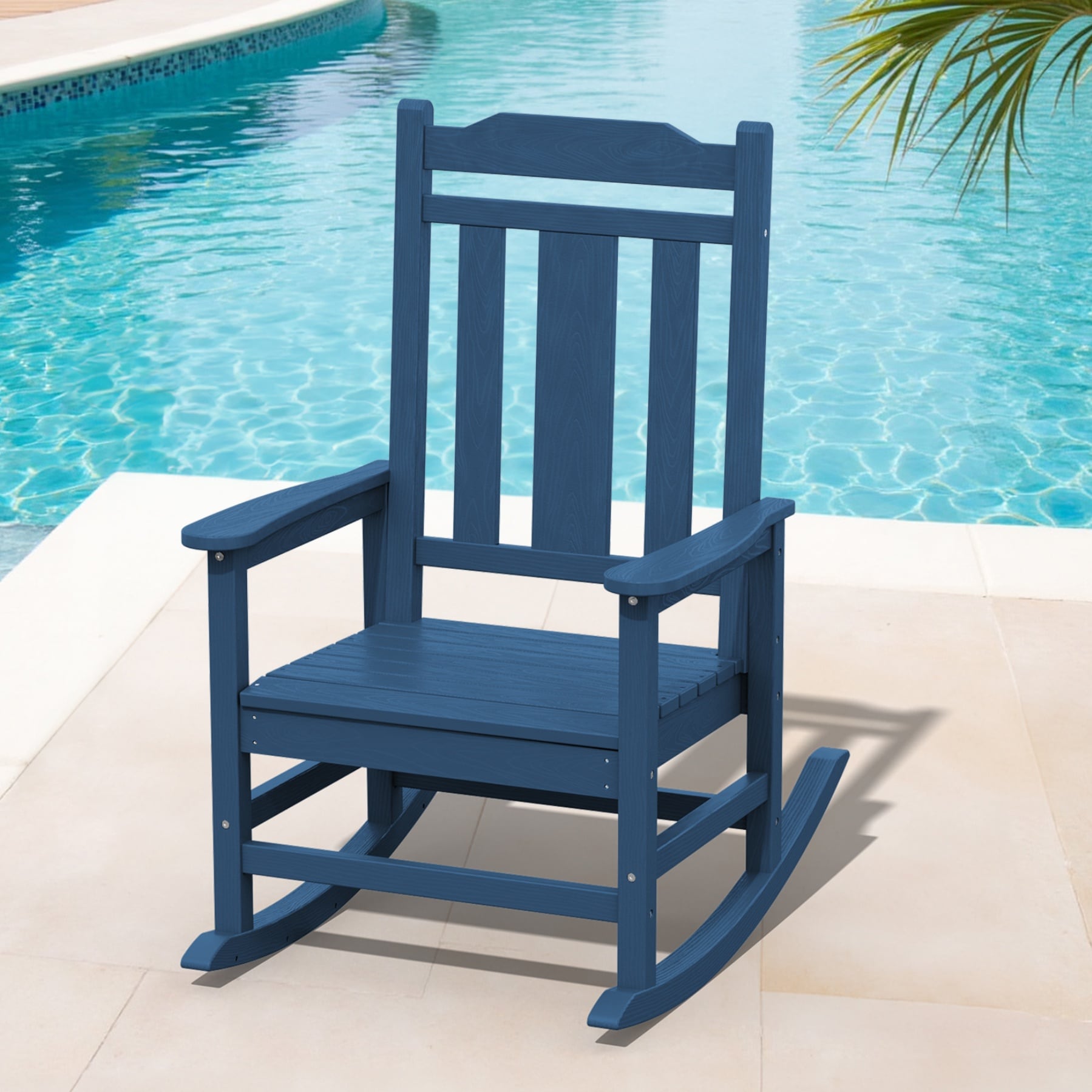 JEAREY TRJKYY-02-NY HDPE Oversized Patio Rocking Chair with Extra-Wide Seat Navy HDPE Frame Rocking Chair with Slat Seat