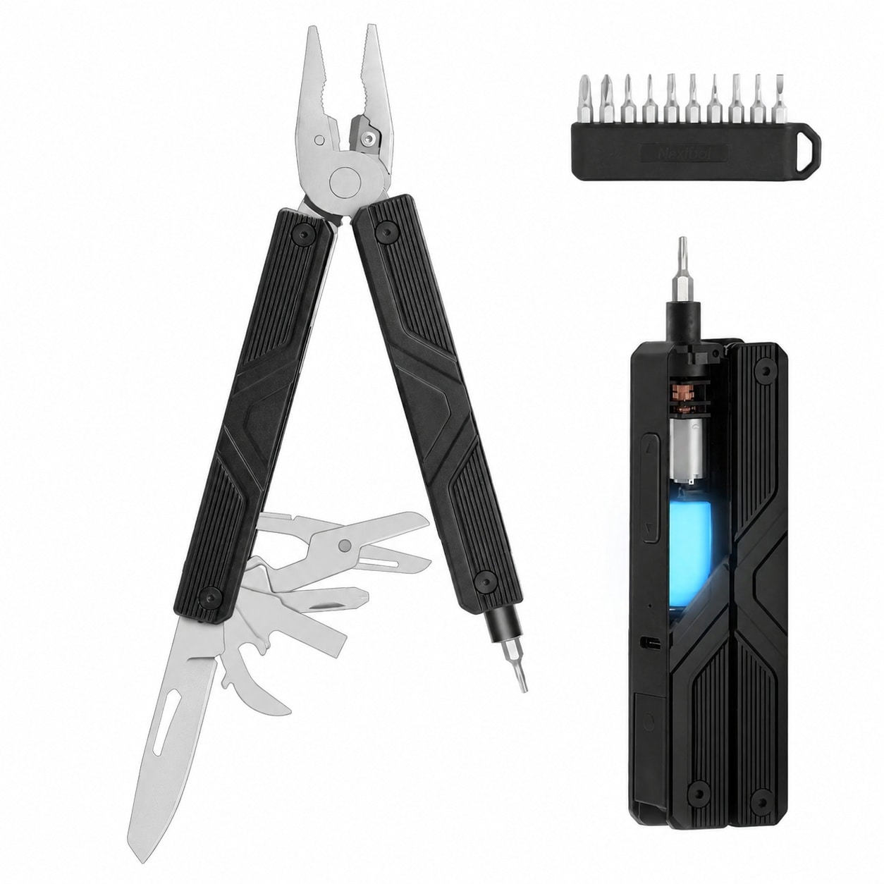 KHKFY  Gemini Multi Tool Multitool Knife with Electric Screwdriver Needle Nose Pliers Scissors Bottle Opener and 4mm Bit Set for Small