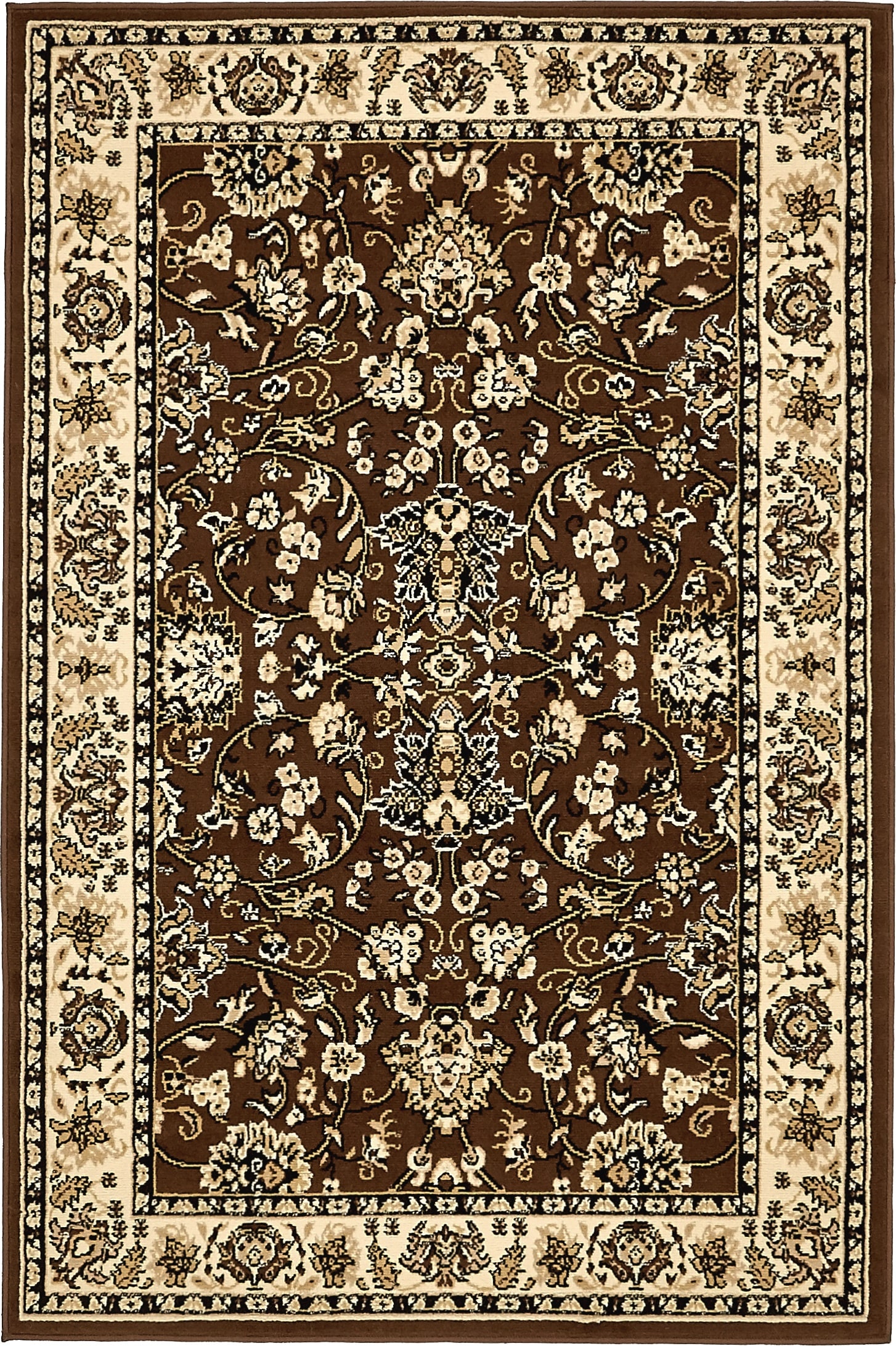 Unique Loom 3137492 Washington Sialk Hill 4 x 6 (ft) Loomed Polypropylene Brown/Ivory Rectangular Indoor Floral/Botanical Area rug