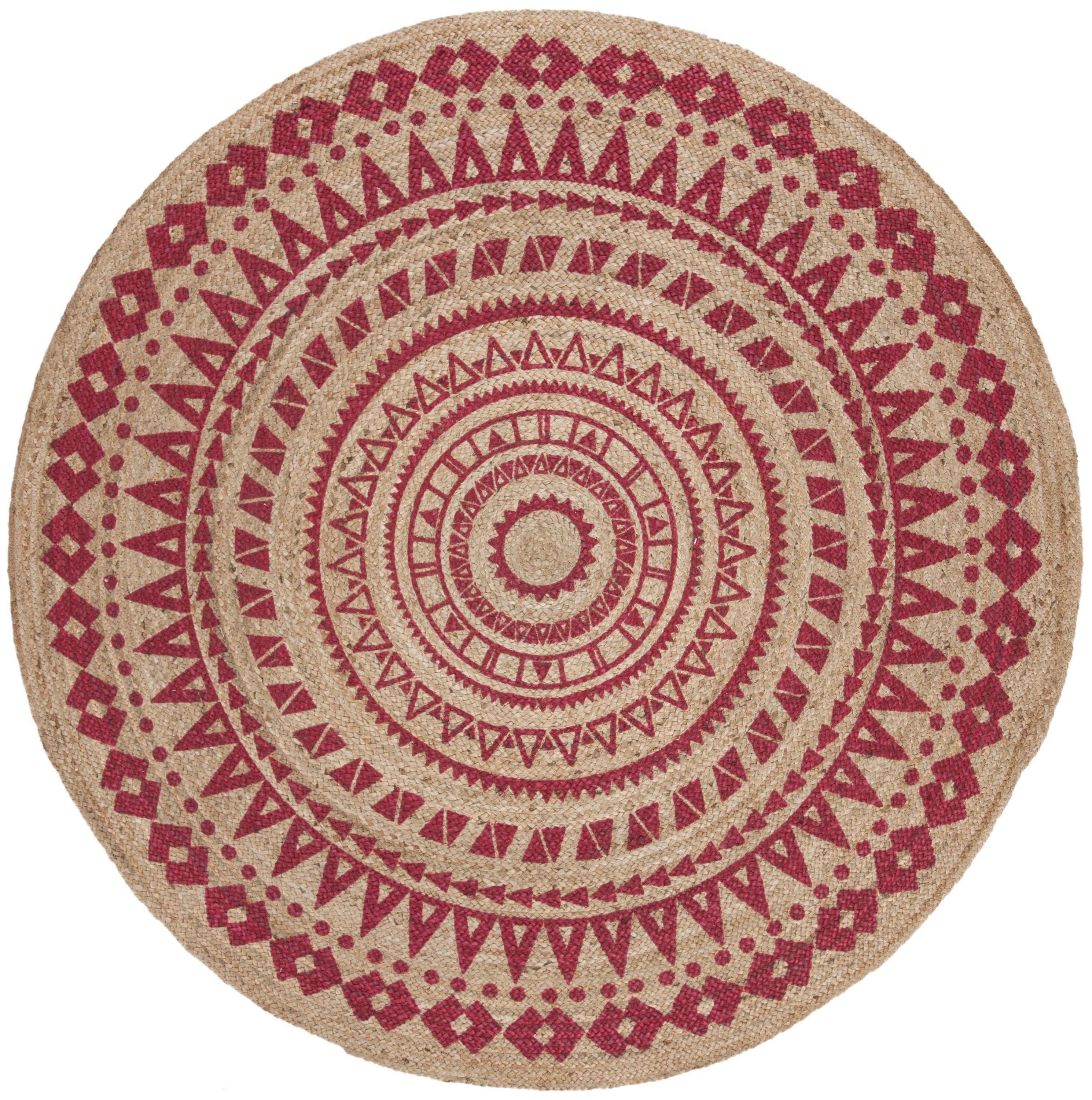 Safavieh NF802C-6R Natural Fiber Lenz 6 x 6 (ft) Jute Fuchsia/Natural Round Indoor Medallion Bohemian/Eclectic Area rug