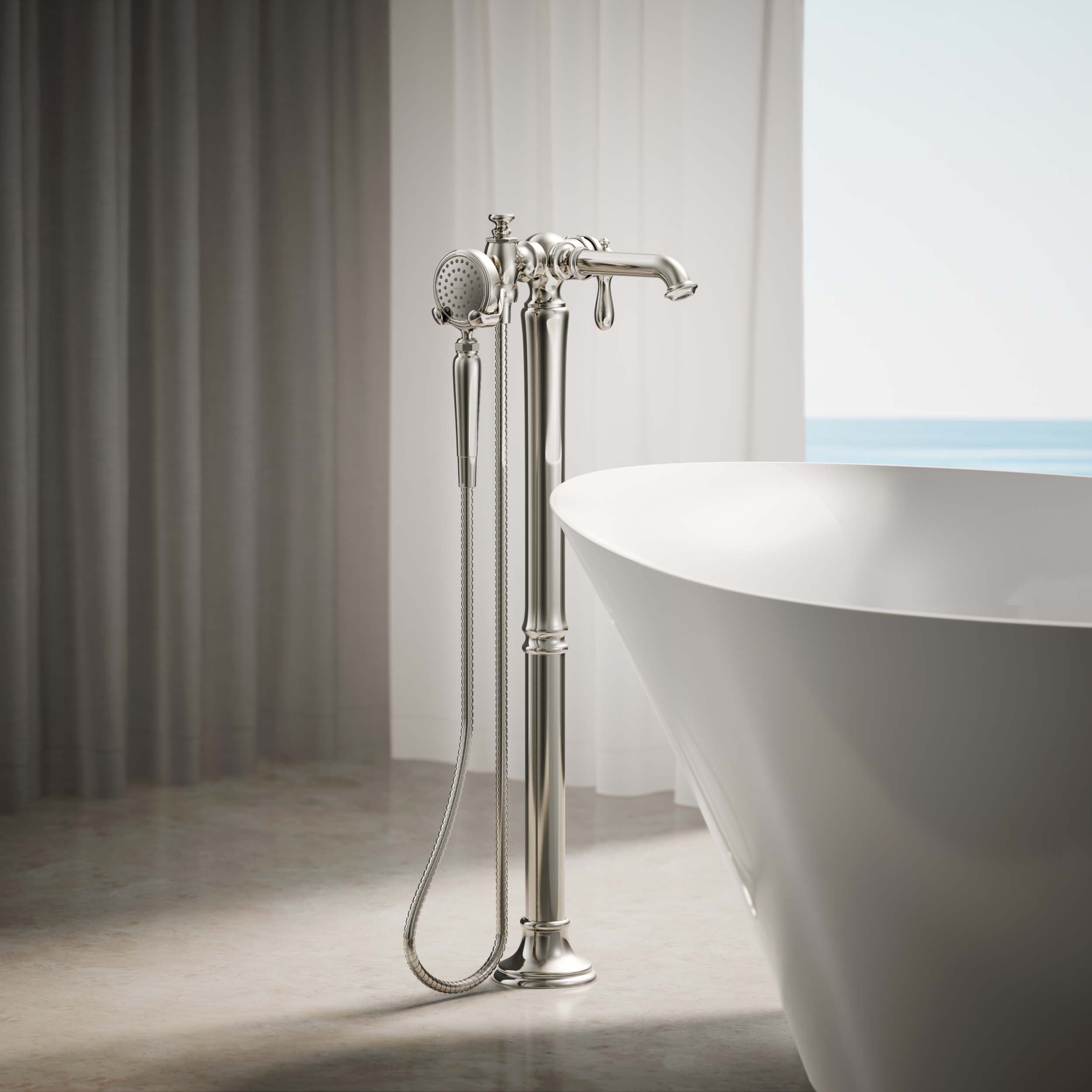 Polished Nickel Freestanding Tub Faucet with Hand Shower