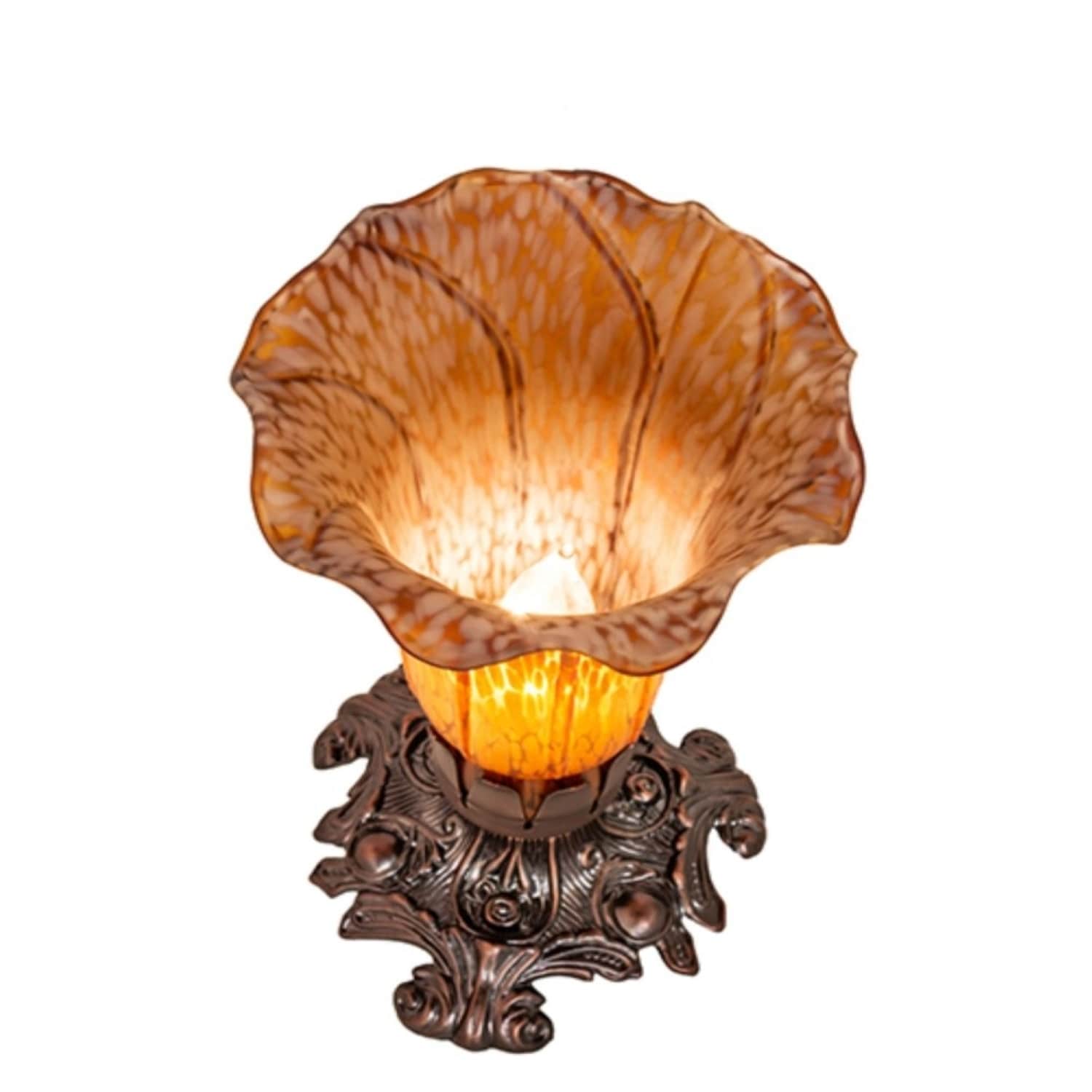 Amber Stained Glass and Bronze Accent Lamp