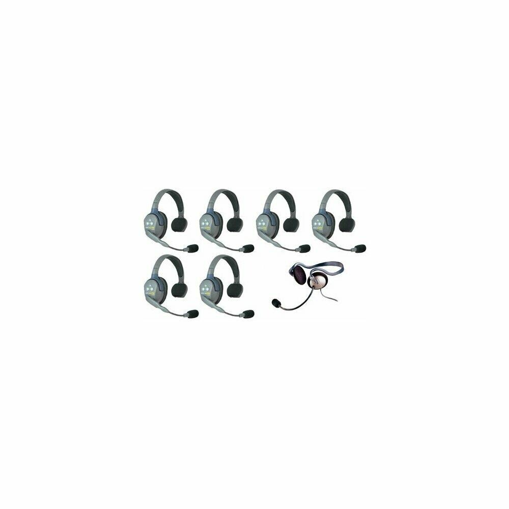  TCNCD347417 Eartec EAR-HUB7SMON UltraLITE and HUB 7 Person Intercom System with 6 Single Headset and 1 Monarch Headset