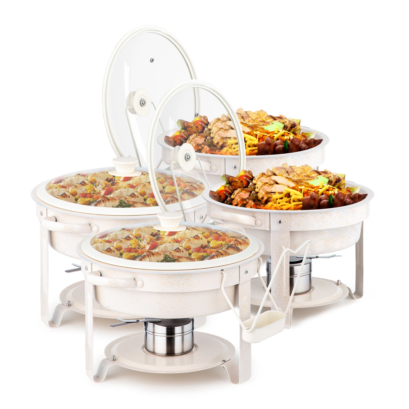 ROVSUN LS-G47001209 4-Pcs 5QT Chafing Dish Buffet Set with Lid Holder/Chafing Dish Buffet Set with Game Changer Maifanite-Coated White