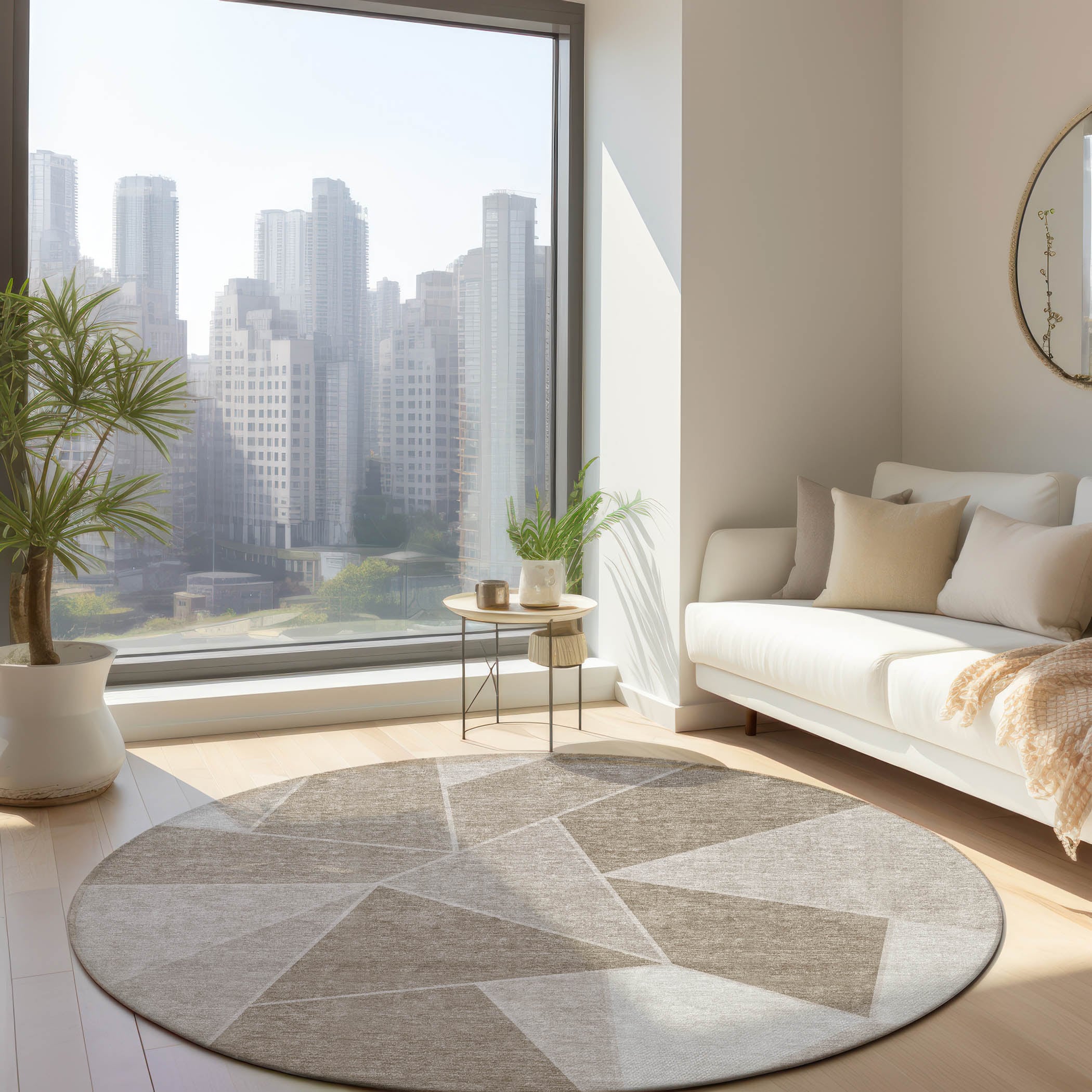 Addison Rugs ACN636TP8RO Chantille ACN636TP 8 x 8 (ft) Polyester Taupe Round Indoor/Outdoor Geometric Machine washable Area rug