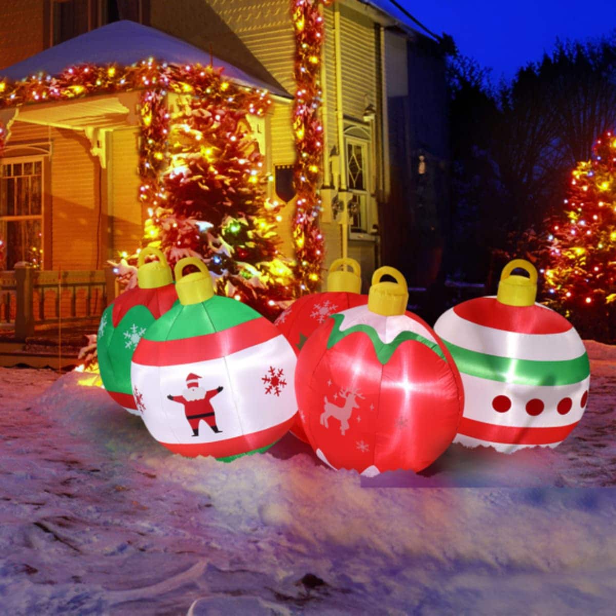 Kazeila 85165131-SYFWN009 6.9FT Lighted Christmas Inflatable Five Stacked Christmas Balls with Built in LED Lights Funny Blow Up Yard Decoration for Holiday Parties