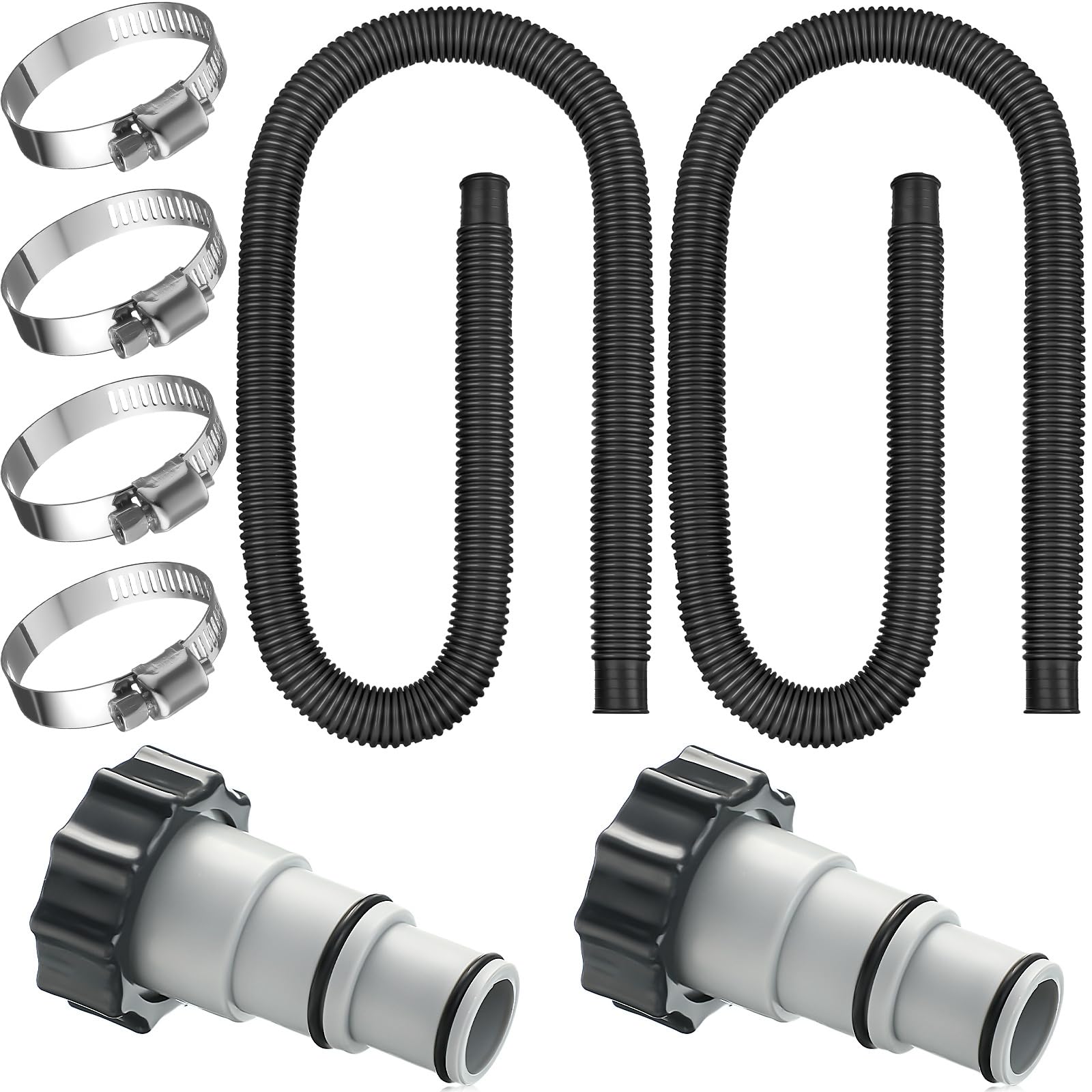 AKSCYZM  Thickened Pool Hose for Above Ground Pools 1.5 Inches Diameter 59 Inches Length with Clamps and Replacement Adapters 2 Pack Black