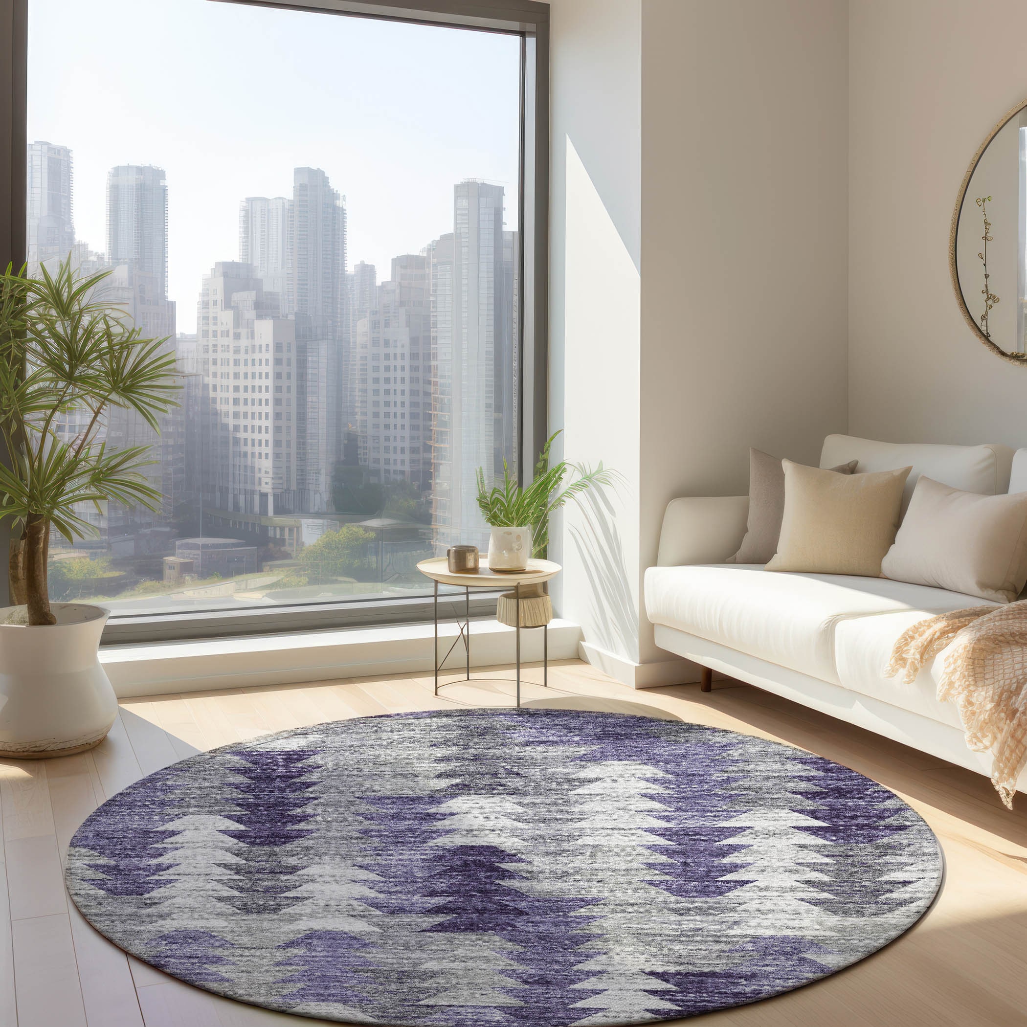 Addison Rugs ACN632PP8RO Chantille ACN632PP 8 x 8 (ft) Polyester Purple Round Indoor/Outdoor Geometric Machine washable Area rug
